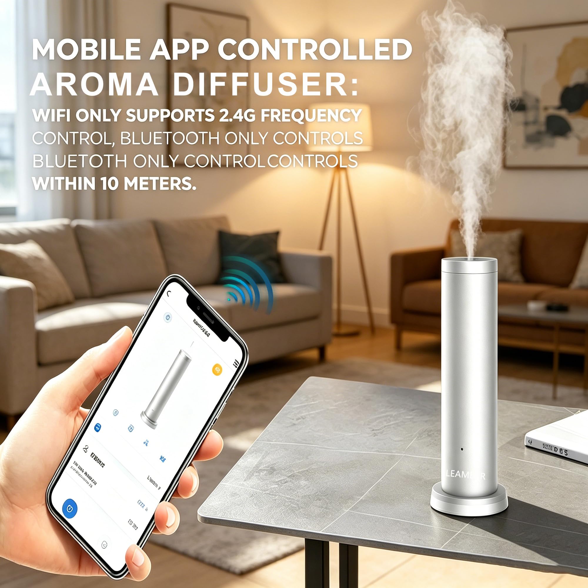 Máquina de aire inteligente para el hogar, difusor de aceites esenciales sin agua con Bluetooth/WiFi, para aceites, súper silencioso, tecnología de aire frío, difusor de aromaterapia para