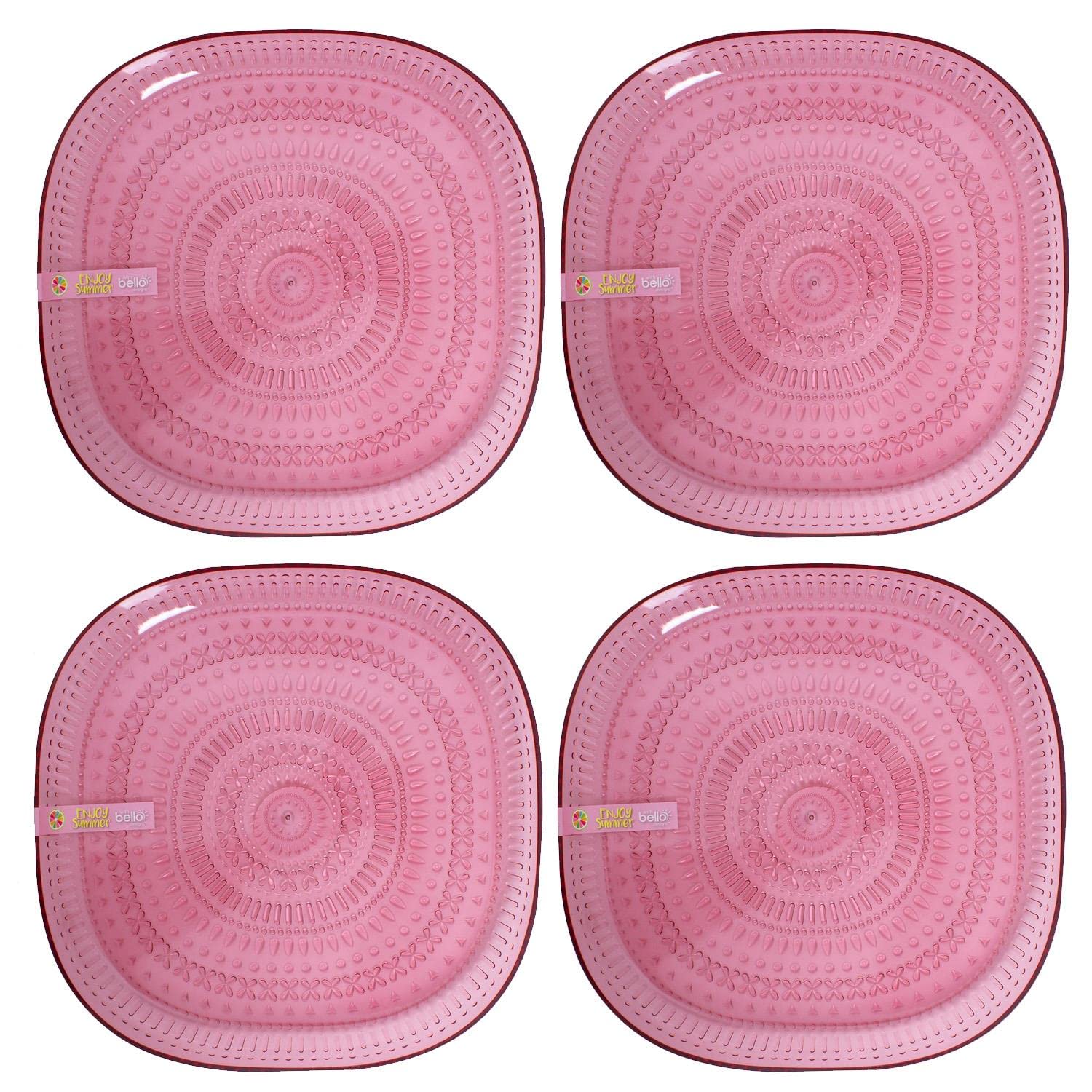 Yöl 4 Plates Pack Of 4 Pink Dinner Plates Aztec Reusable Bbq Summer Party Tableware Camping