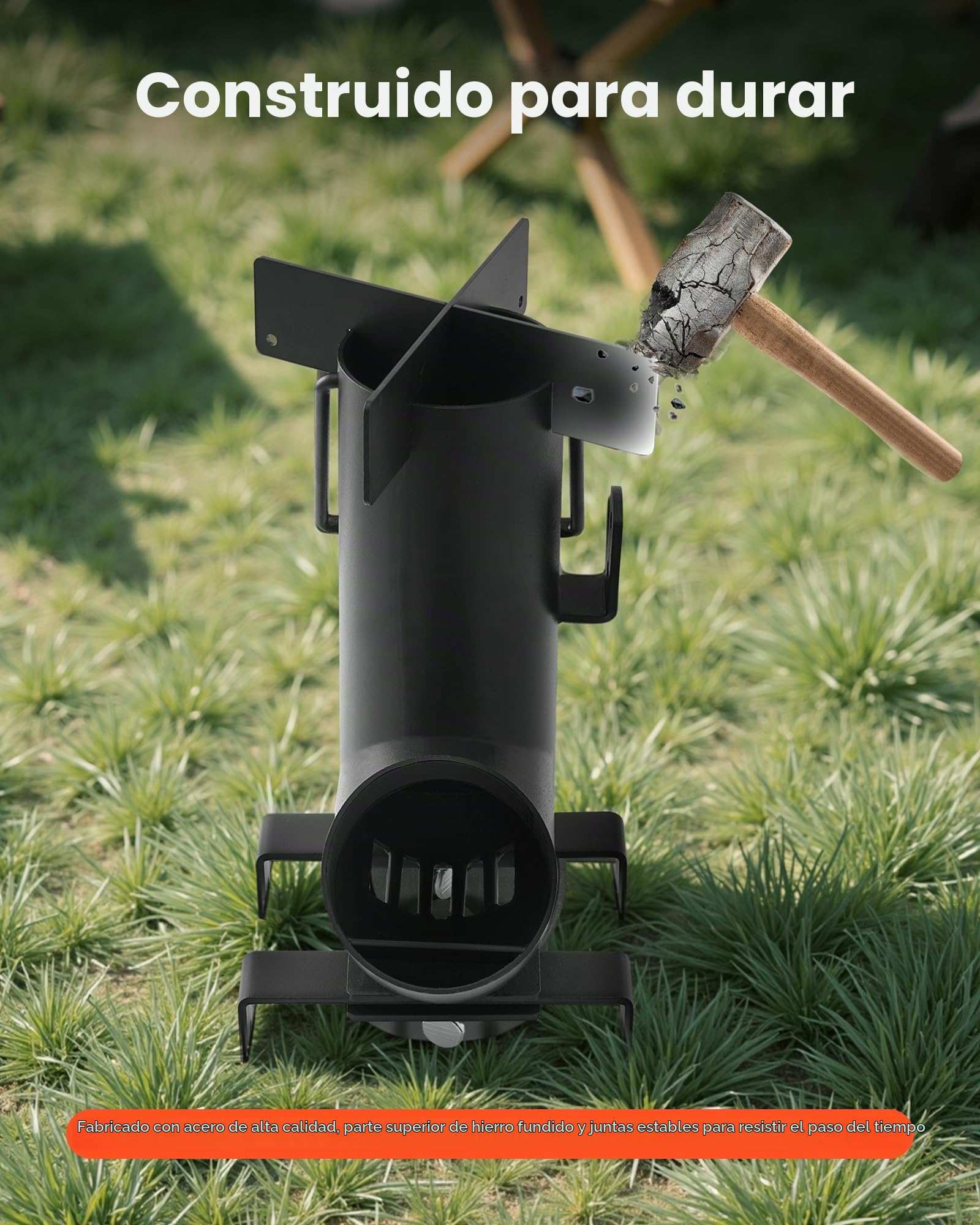 VEVOR Estufa Cohete para Acampar, Estufa Portátil de Leña de Acero al Carbono con Bolsa de Transporte, Asas Laterales, Resistente para Cocinar y Calentar al Aire Libre, Senderismo, Patio, Negro