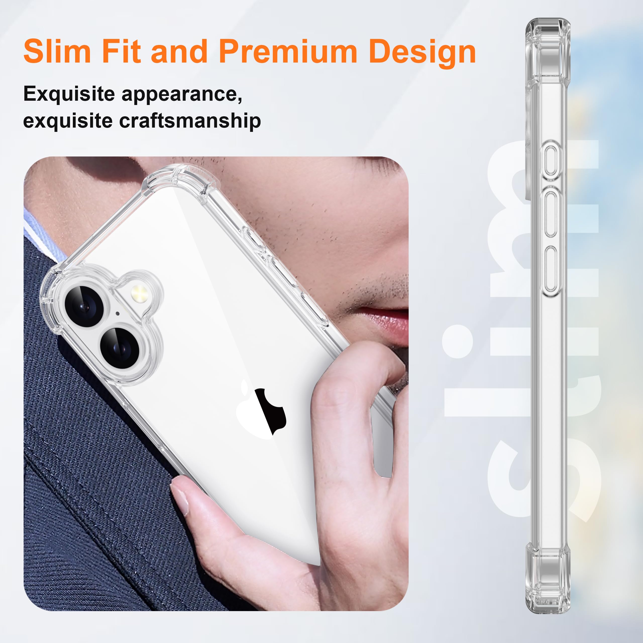 ORETECH 4 in 1 Cover per iPhone 17 (6,3 Pollici) con [2 Vetro Temperato e 1 Vetro Fotocamera] Custodia per iPhone 17 Antiurto Sottile in PC Rigido con Bumper in TPU-Trasparente