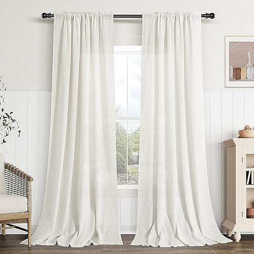 Guken 2 paneles de cortinas de lino natural de 90 pulgadas de largo para sala de estar, cortinas de ventana con filtro de luz, cortinas bohemias con Guken 2 paneles de cortinas de lino natural de 90 pulgadas de largo para sala de estar, cortinas de ventana con filtro de luz, cortinas bohemias con