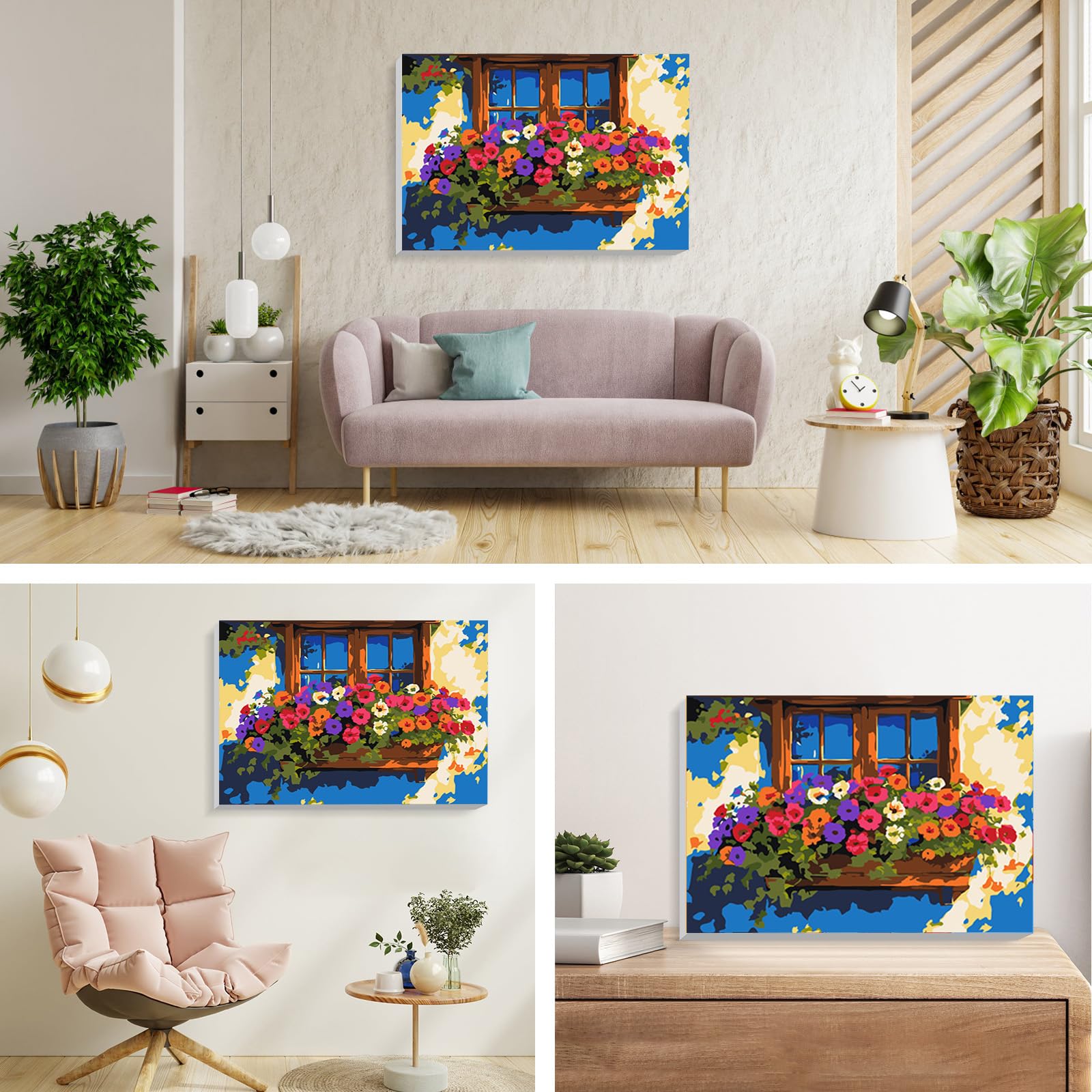 RICUVED Kit Pittura A Numeri 30x40cm - Strada Fiori Con Tela, Pennelli, Colori Ad Olio, Cornice In Legno E Magneti - Attività Artistica Per Adulti E Bambini
