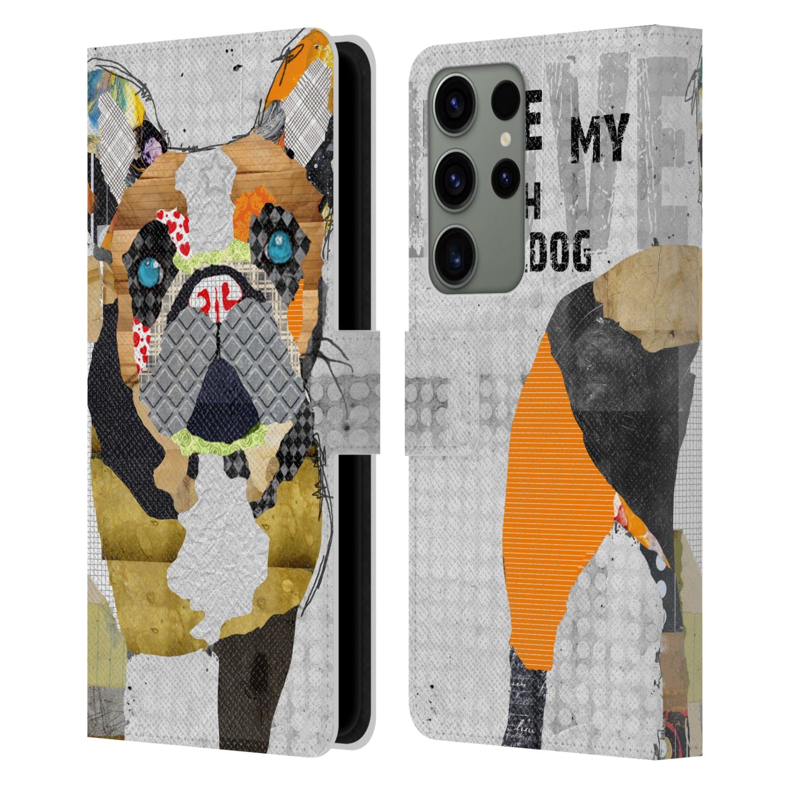 Head Case Designs Officially Licensed Michel Keck French Bulldog Dogs 4 Leather Book Wallet Case Cover Compatible with Samsung Galaxy S23 Ultra 5G