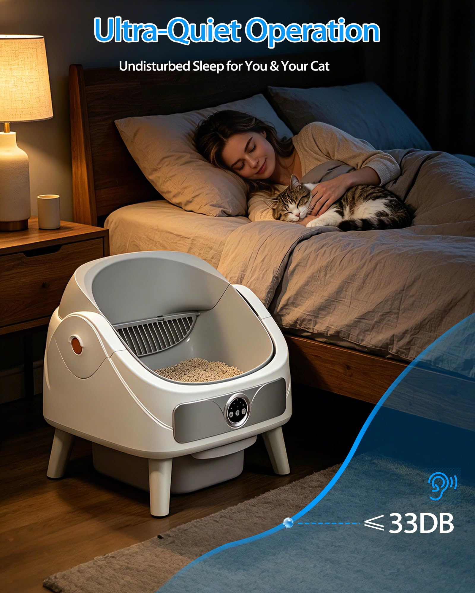 Arenero Gatos Autolimpiable, XXL, App, Limpieza rápida, Higiénico, Seguro | Caixa de Areia para Gatos Automatico, Capacidad Grande, Anti-Fugas, Eliminar Olores, ABS, Duradero, Ligero, para Varios Gato