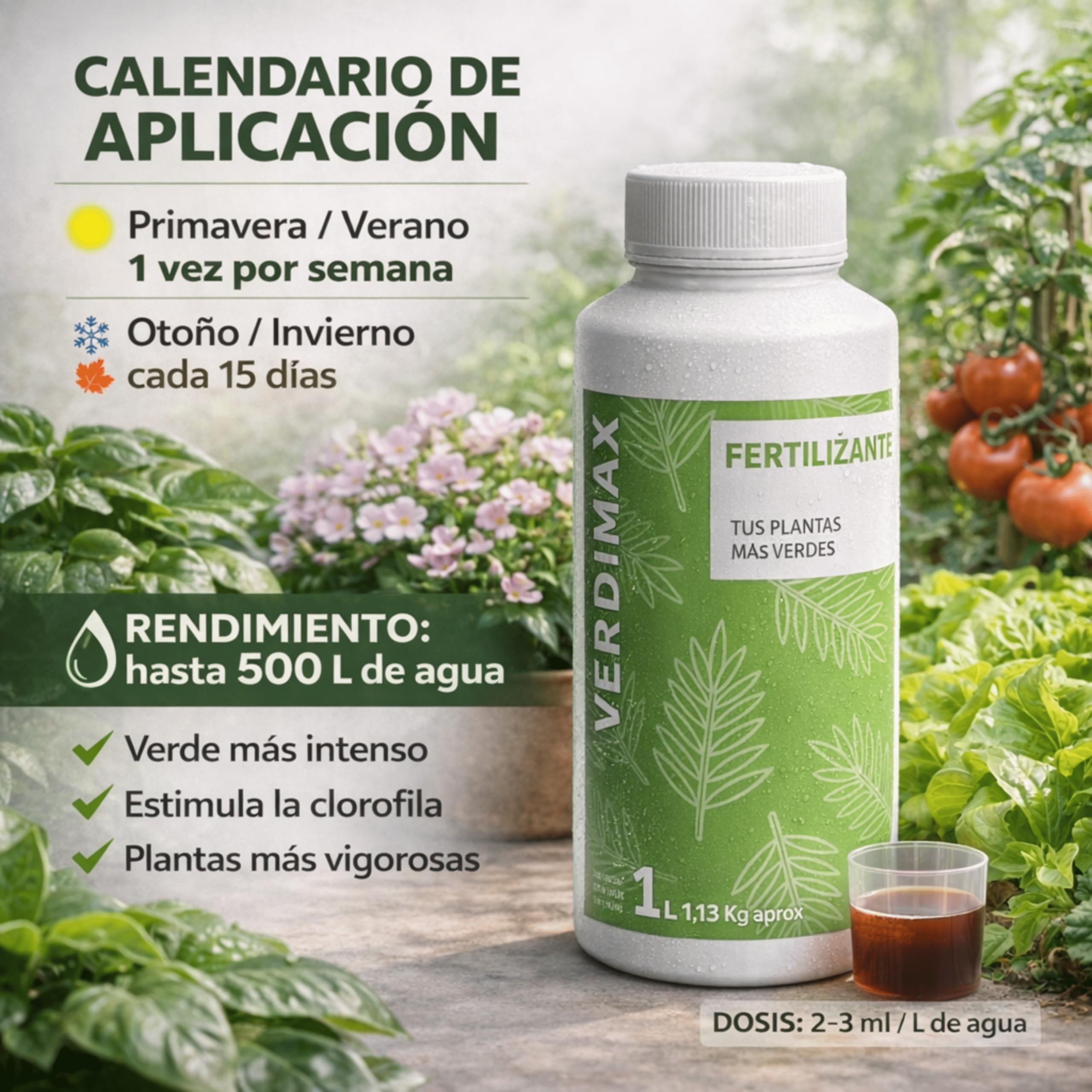 Fertilizante Verdimax Reverdecedor con Magnesio y Hierro Quelatado Fortificante Plantas Verdes Elimina Hojas Amarillas y Mejora el Crecimiento Apto para Macetas Jardines Césped de 1L | FERTILIS