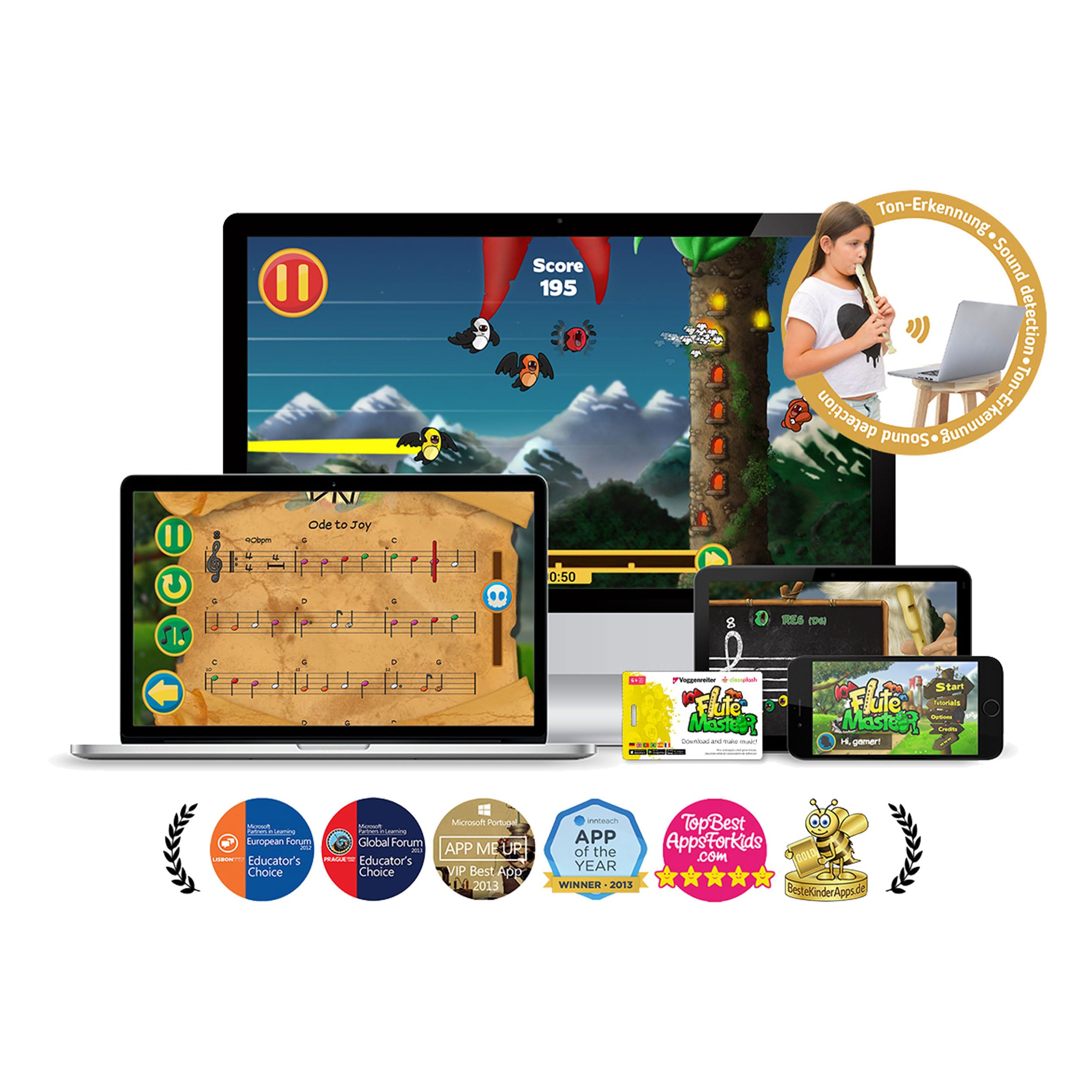 Voggenreiter Blockflöte aus Bergahorn für Kinder ab 6 Jahre inkl. Flute Master (Lernsoftware App) - barocke Griffweise in Farbe natur 1129 natur bergahorn