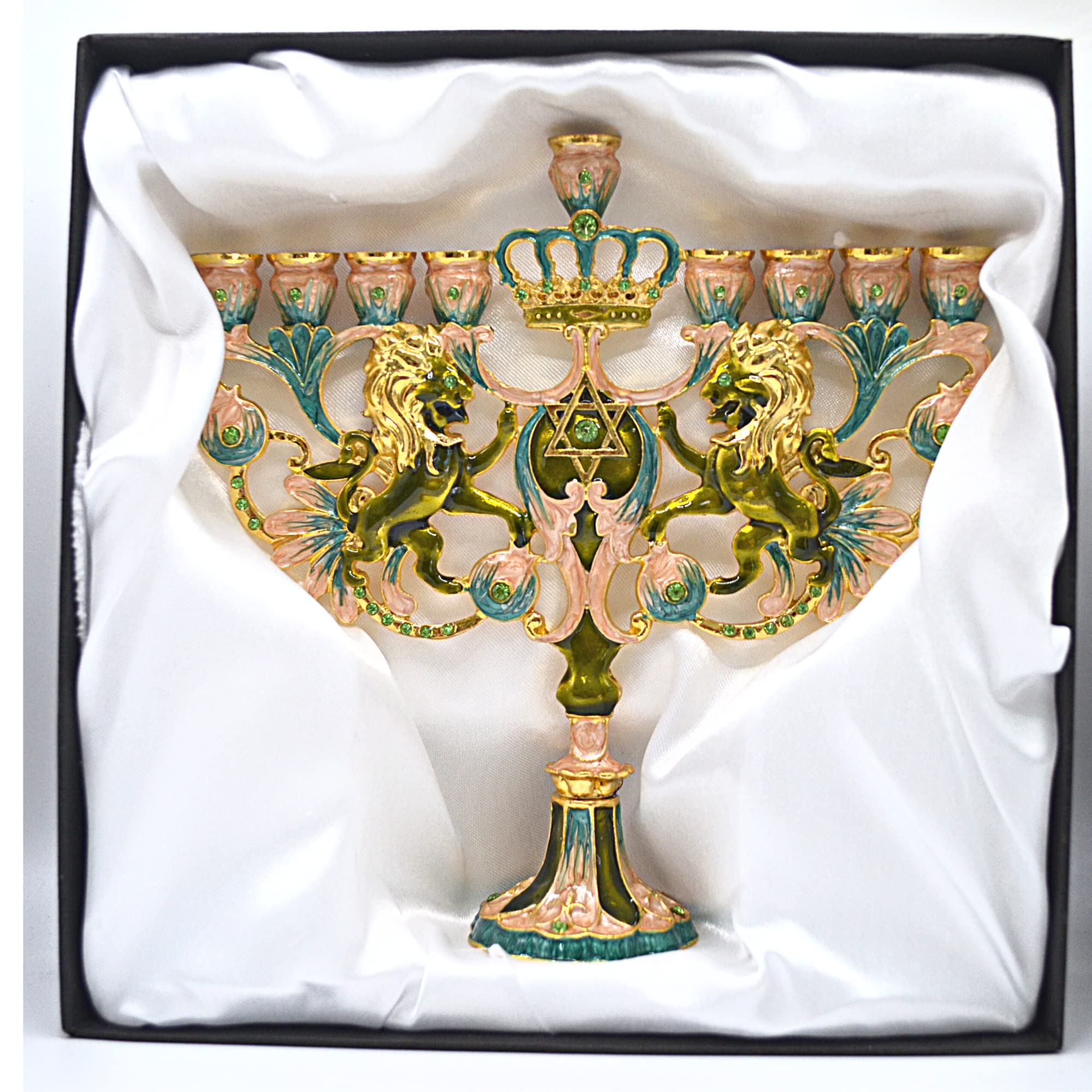 Cohen Tsemach Art & Gift Menorah Étoile De David Et Jérusalem Peinte à La Main Hanoukkiah Bleu