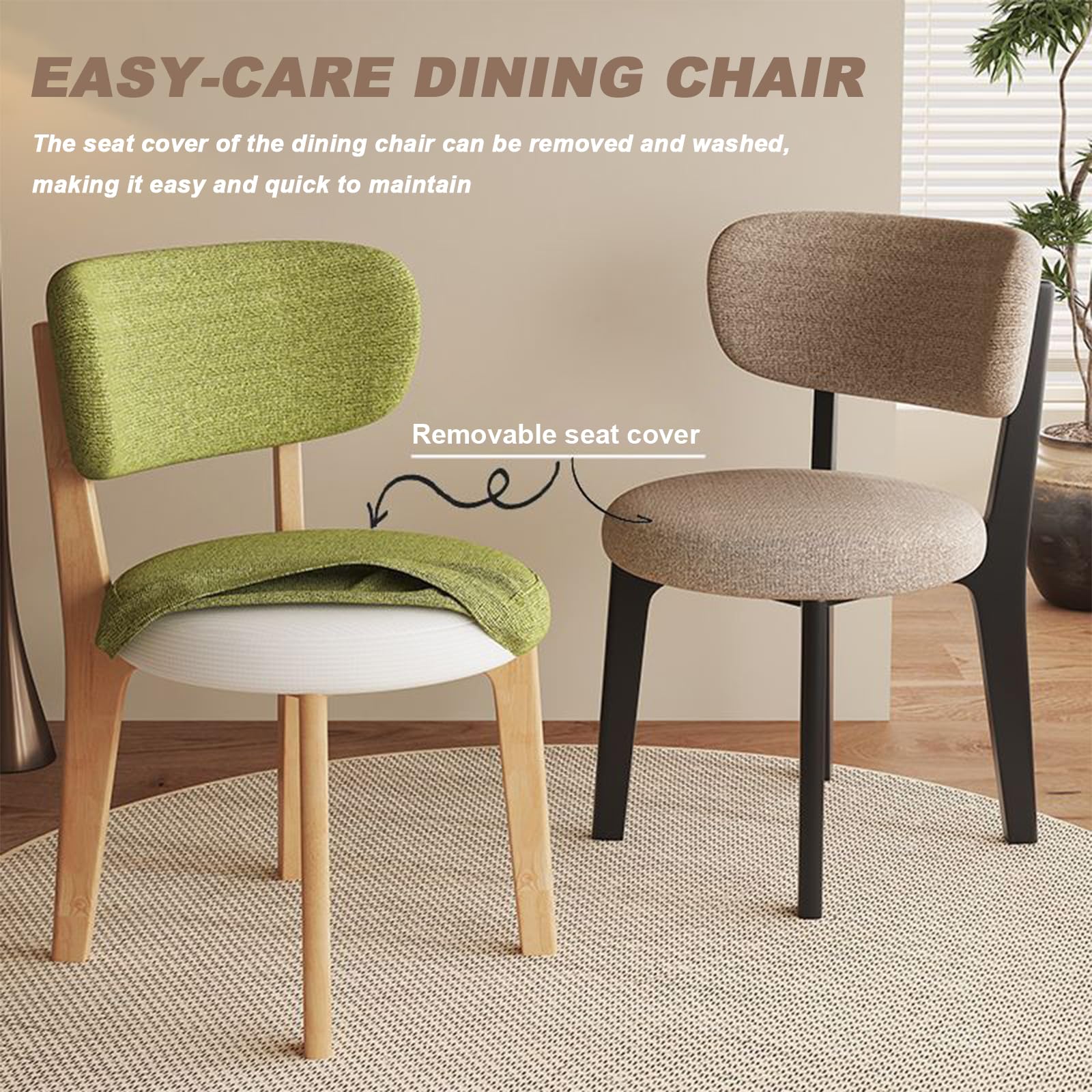 Set di 2 sedie da pranzo moderne, struttura in legno con classico cotone e lino, sfoderabili e lavabili, perfette per cucina e ristorante, nero e grigio scuro