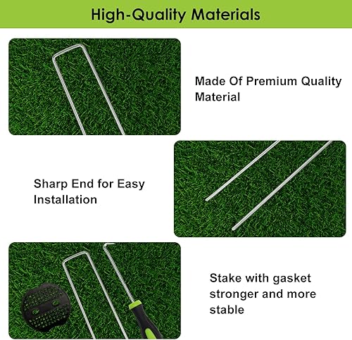 Miniatura 3 de CEWOR Juego de grapas de paisaje, estacas de jardín, 50 estacas de calibre 11 de 6 pulgadas y 50 juntas, estacas de jardín galvanizadas con gancho y