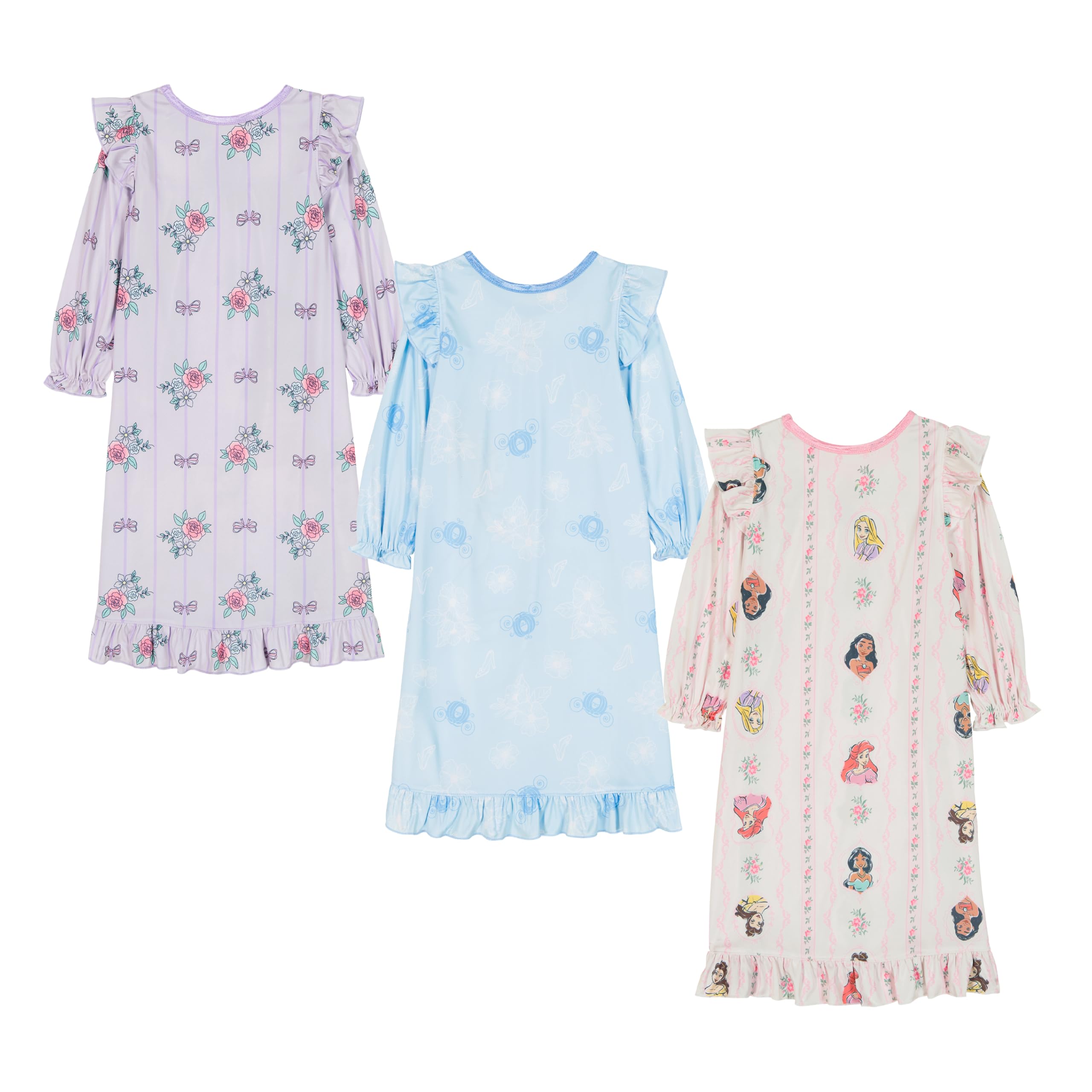 Disney Confezione da 3 camicie da notte da bambina, motivo principesse di Frozen, Minnie, confezione da 8