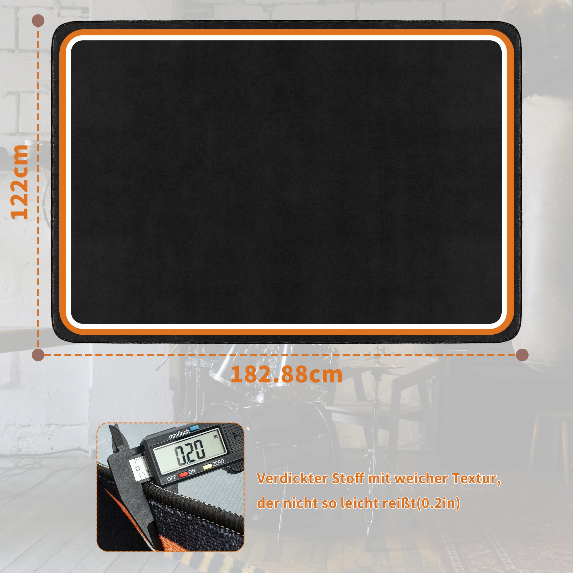 OUUTMEE Tappeto per batteria Drum nero+arancione (122 x 182 cm)