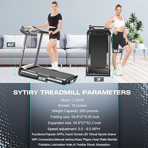 Miniatura 6 de SYTIRY Folding Incline Treadmill -Foldable Home Fitness Equipment with 10" HD TV Touchscreen, Max 3.25HP Brushless Motorand WiFi Connection,3D
