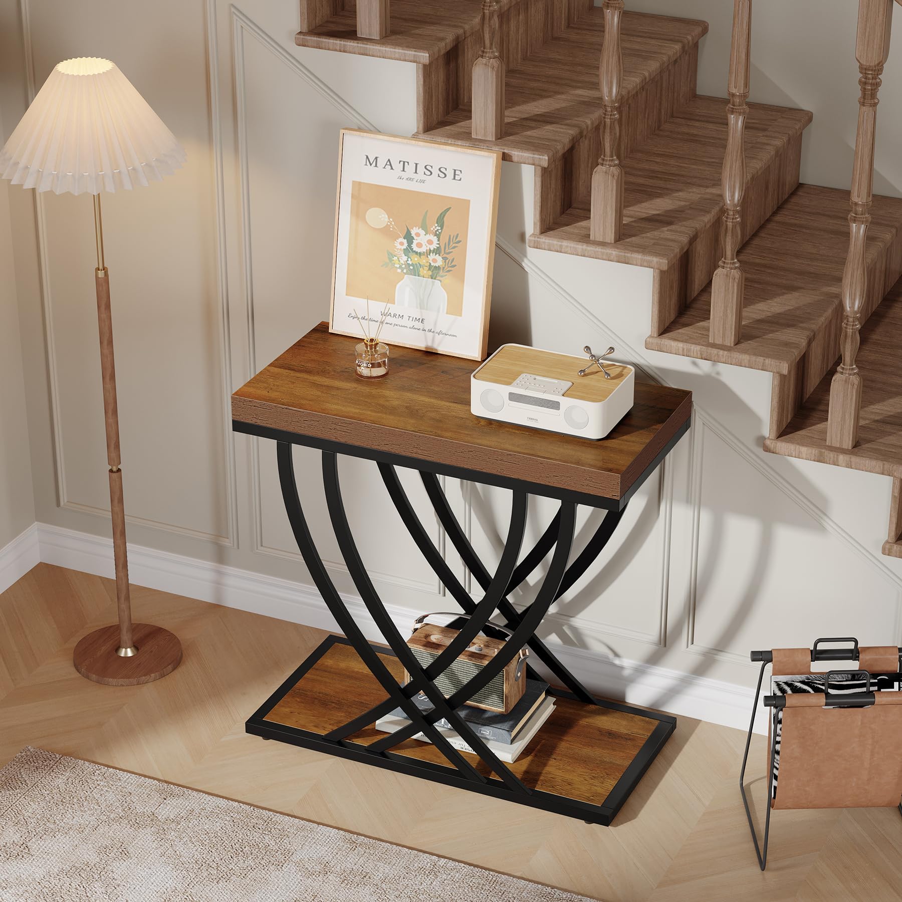 Tribesigns 2-Tier Narrow Side Table, Industrial Nightstand, Bedside Tables | Metal Frame, For Living Room, Bedroom, Sofa Couch, Small Spaces, Rustic Brown