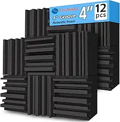 TroyStudio Painéis de espuma acústica grossa, 30 x 30 x 10 cm, 12 peças, espuma absorvente de som de banda larga, azulejo acolchoado à prova de som denso, absorvente de espuma de estúdio de gravação