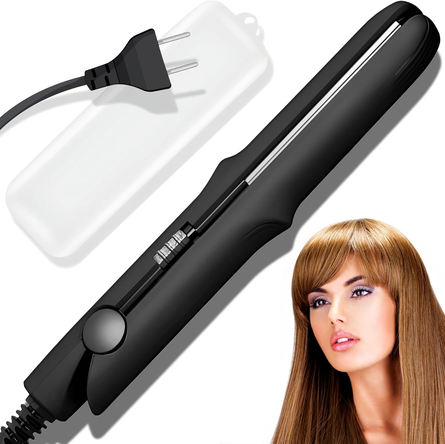 Mini-stijltang, professionele stijltang voor kort haar, baard en pony, snelverwarming, titanium stijltang met instelbare temperatuur, zwart