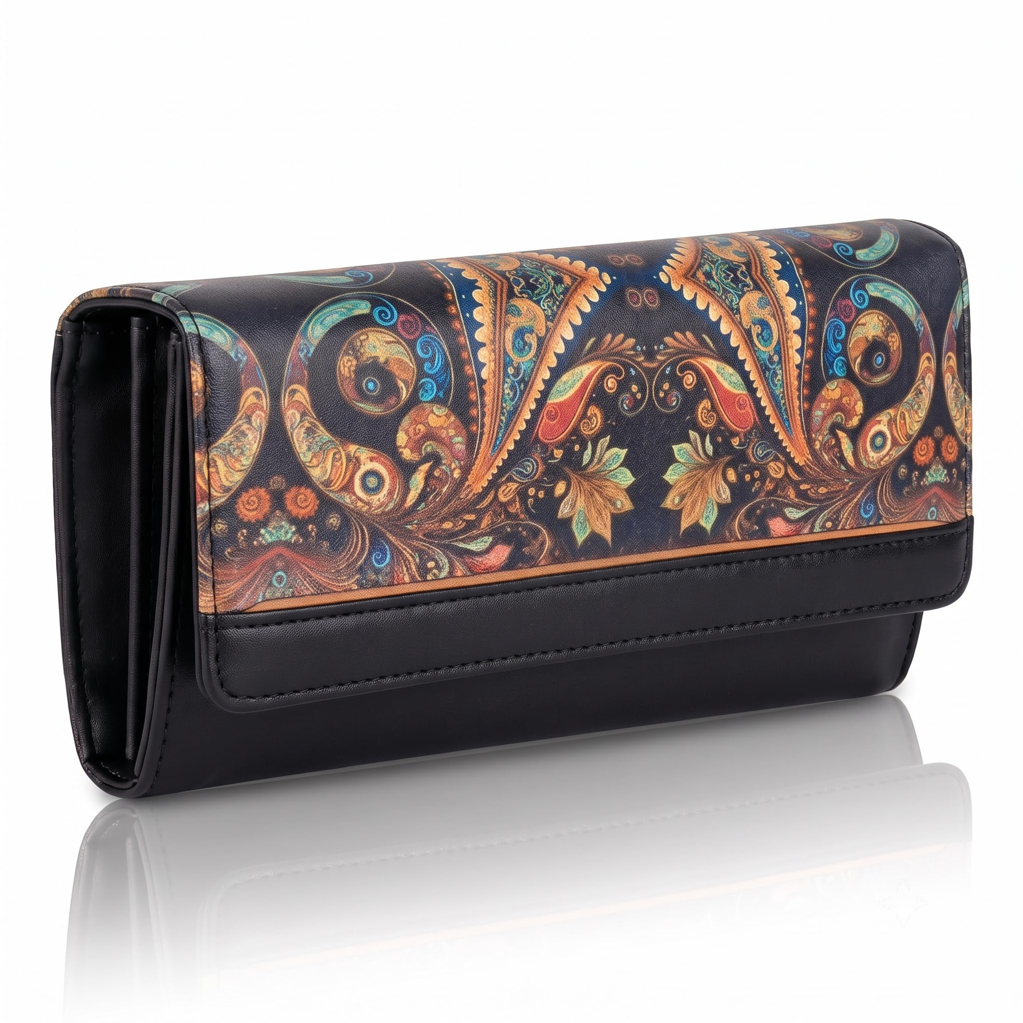 Wallet for Women Girls Stylish Latest Printed Faux Leather with Phone Space Coin Compartment Mobile Storage 4 Card Slots Holder Cash Zip Pockets Hand Clutch for Daily Use Ladies Long Purse (Black)-image-27