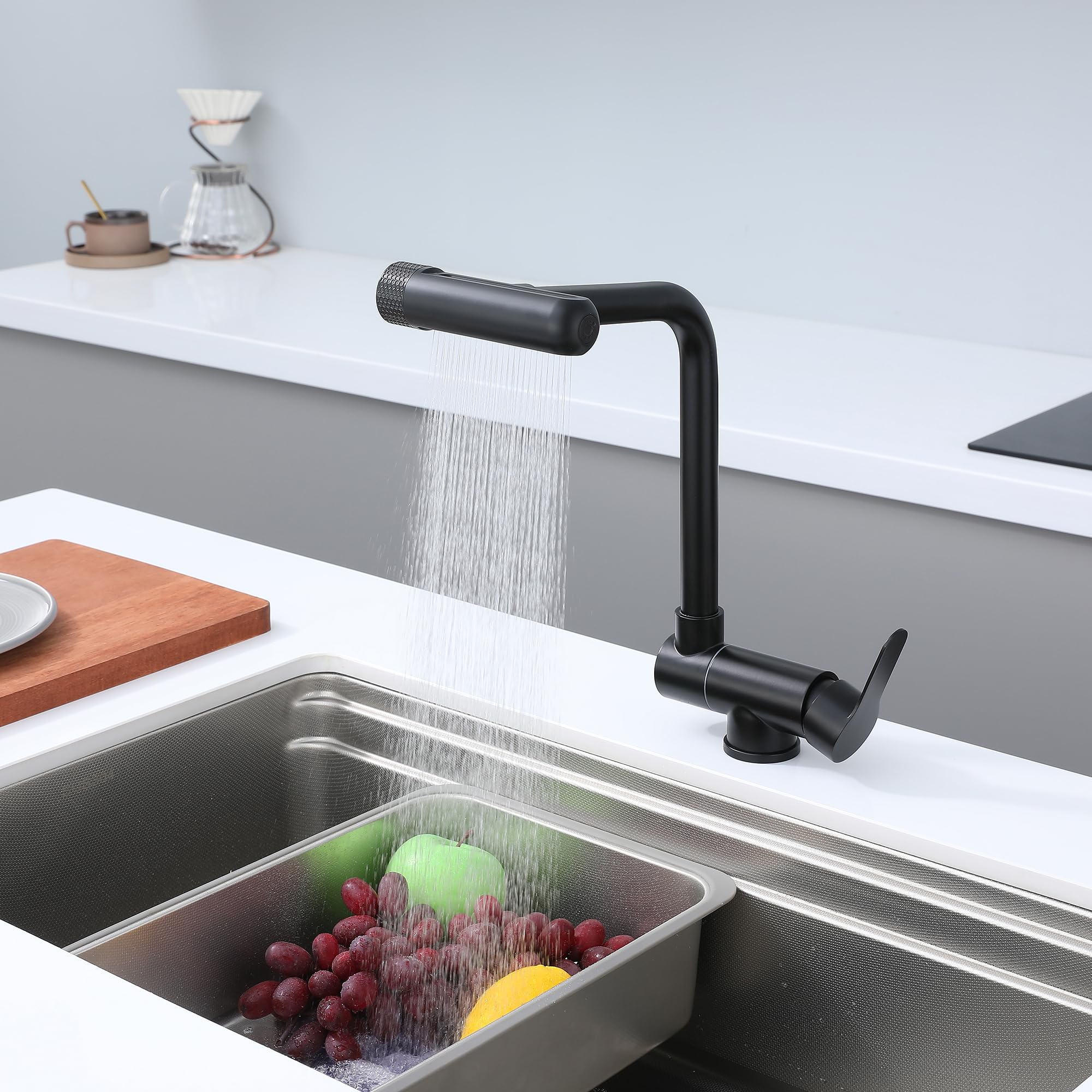 Grifo Cocina Abatible negro, Grifo Abatible Cocina 4 Modos De Descarga De Agua,Grifo De Fregadero Plegable, Grifo Monomando Bajo Ventana De Acero Inoxidable 304 (negro)