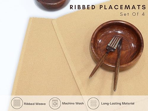 Miniatura 3 de PurpleEssences Juego de 4 manteles individuales acanalados y lisos  100 % algodón, 13 x 19 pulgadas, manteles individuales gruesos y duraderos para