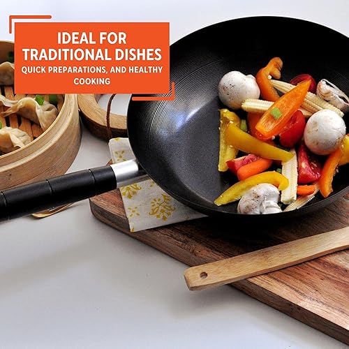 Miniatura 6 de IMUSA Wok con revestimiento antiadherente de acero al carbono tradicional de 95 pulgadas con mango de baquelita