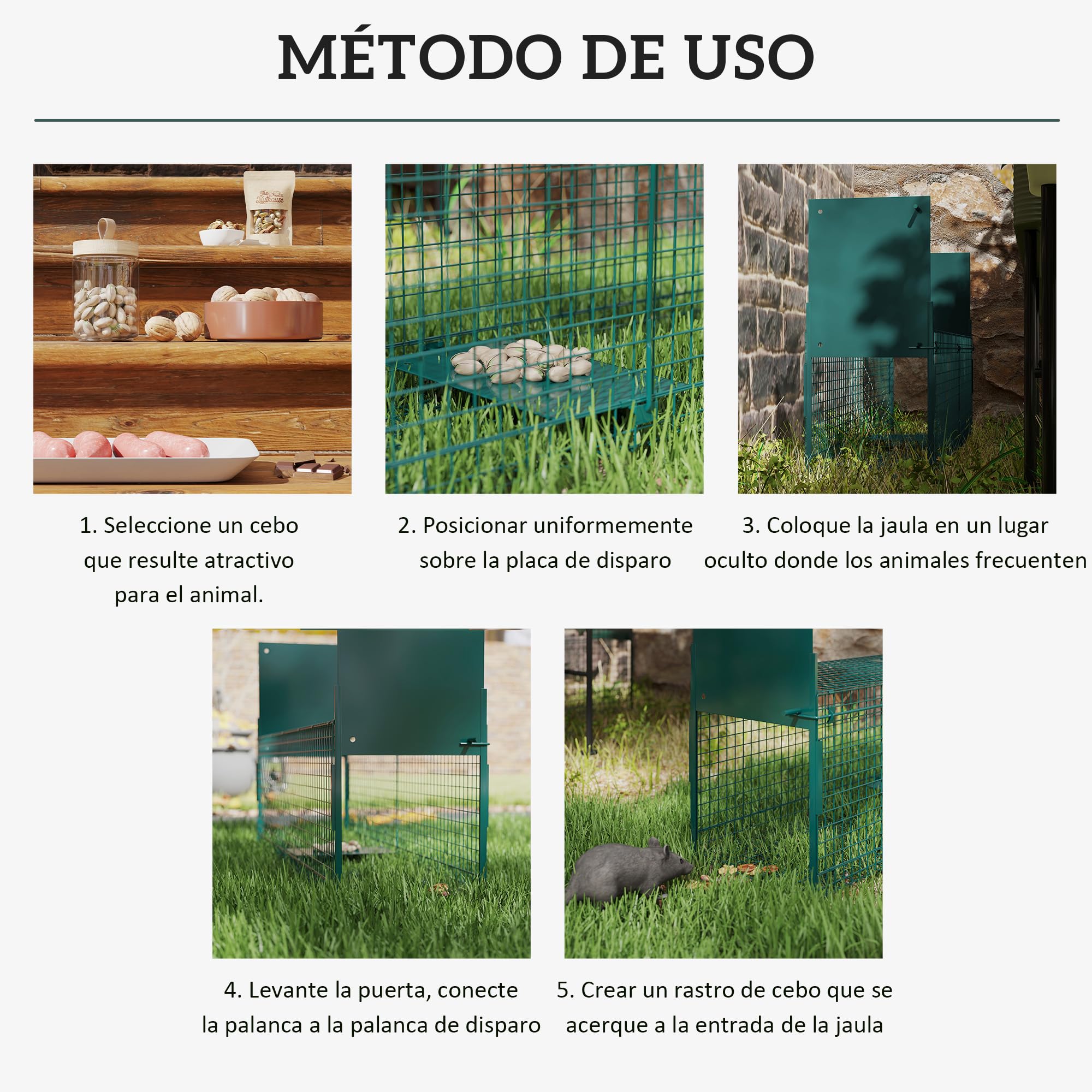 PawHut Trampa para Animales Vivos Jaula de Captura Metálica con 2 Puertas Asa para Conejos Visones Zorros Pequeños 100x25x28 cm Verde Oscuro