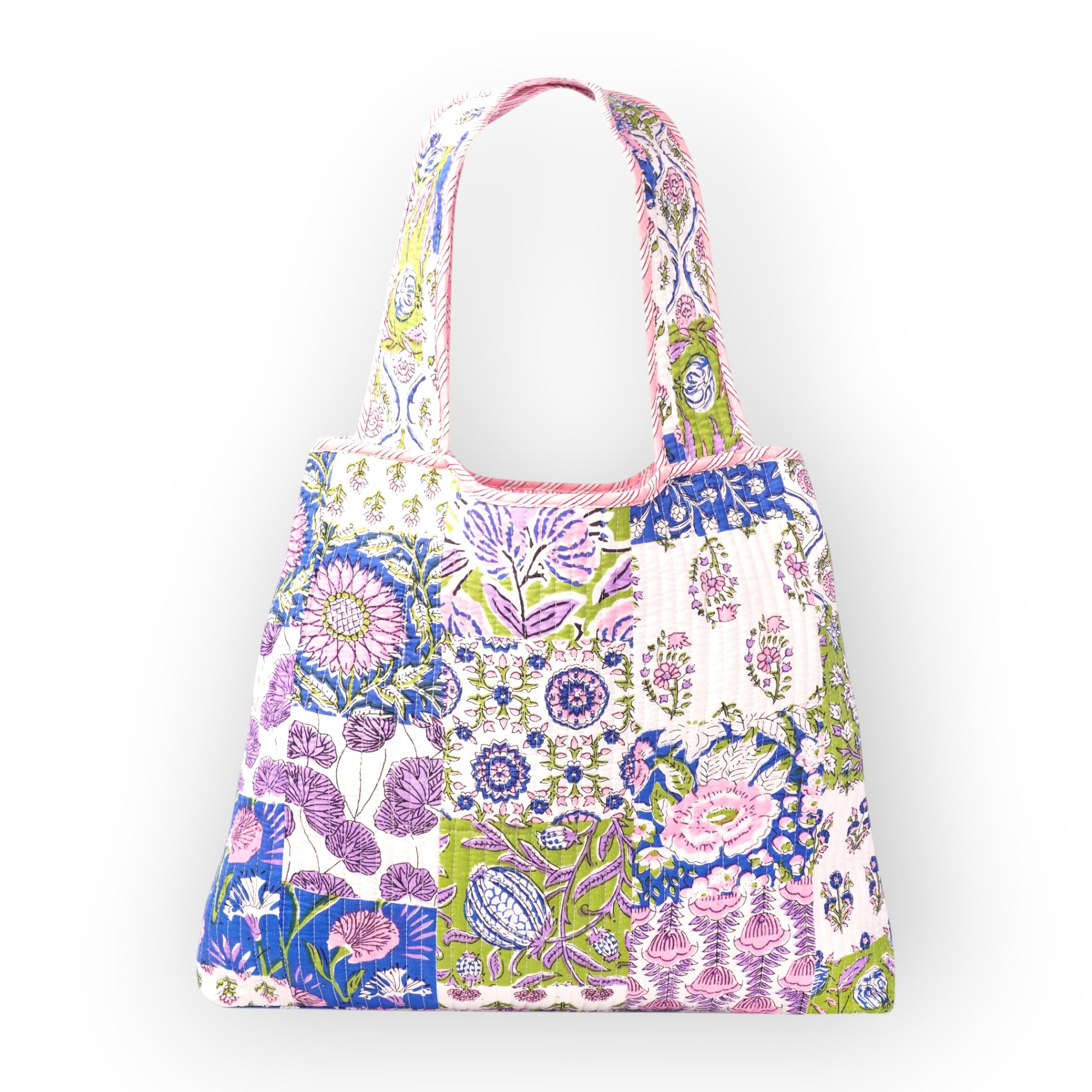 senora Quilted Cotton Tote Bag for Women | Hand Block Print Jaipuri Shoulder Handbag | Eco-Friendly Travel & Shopping Bag | Reusable Carryall | Multicolor Floral-picture-45