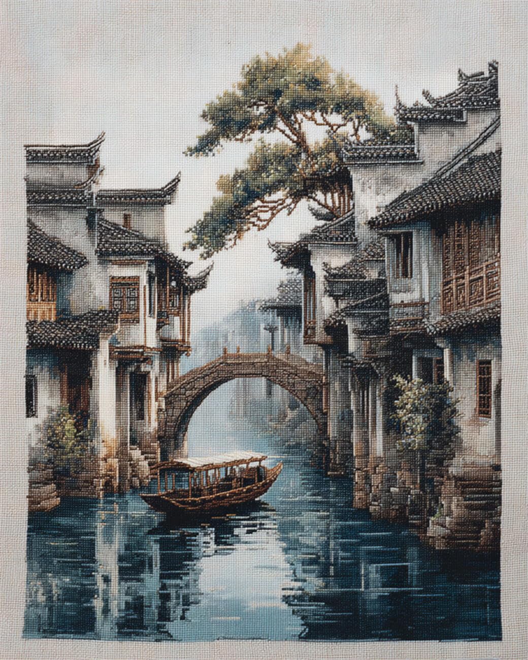 Rqwybcaxn Bead Embroidery Kits Jiangnan Water Town 40x50cm