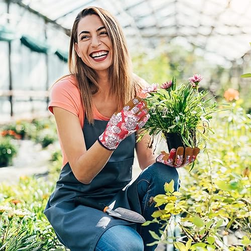 Miniatura 7 de Guantes de jardinería de cuero para mujer, a prueba de espinas, guantes de jardín para pantalla táctil, guantes de trabajo, regalos, L