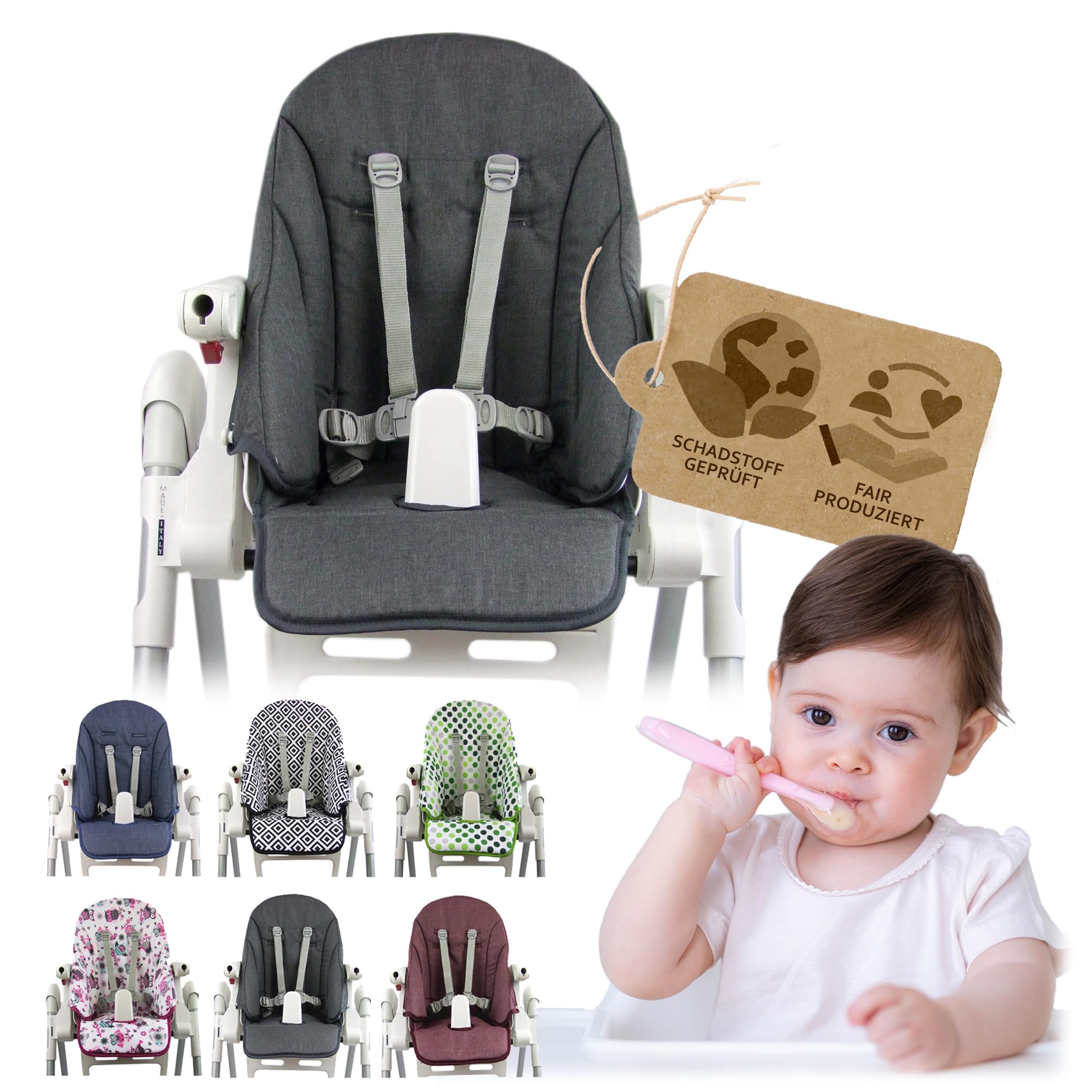 Zamieniona poszewka na poduszkę siedzącą [Poszewka na krzesełko] kompatybilna z Peg Perego Prima Pappa ZERO3 & SIESTA (ciemnoszare marmurkowane)