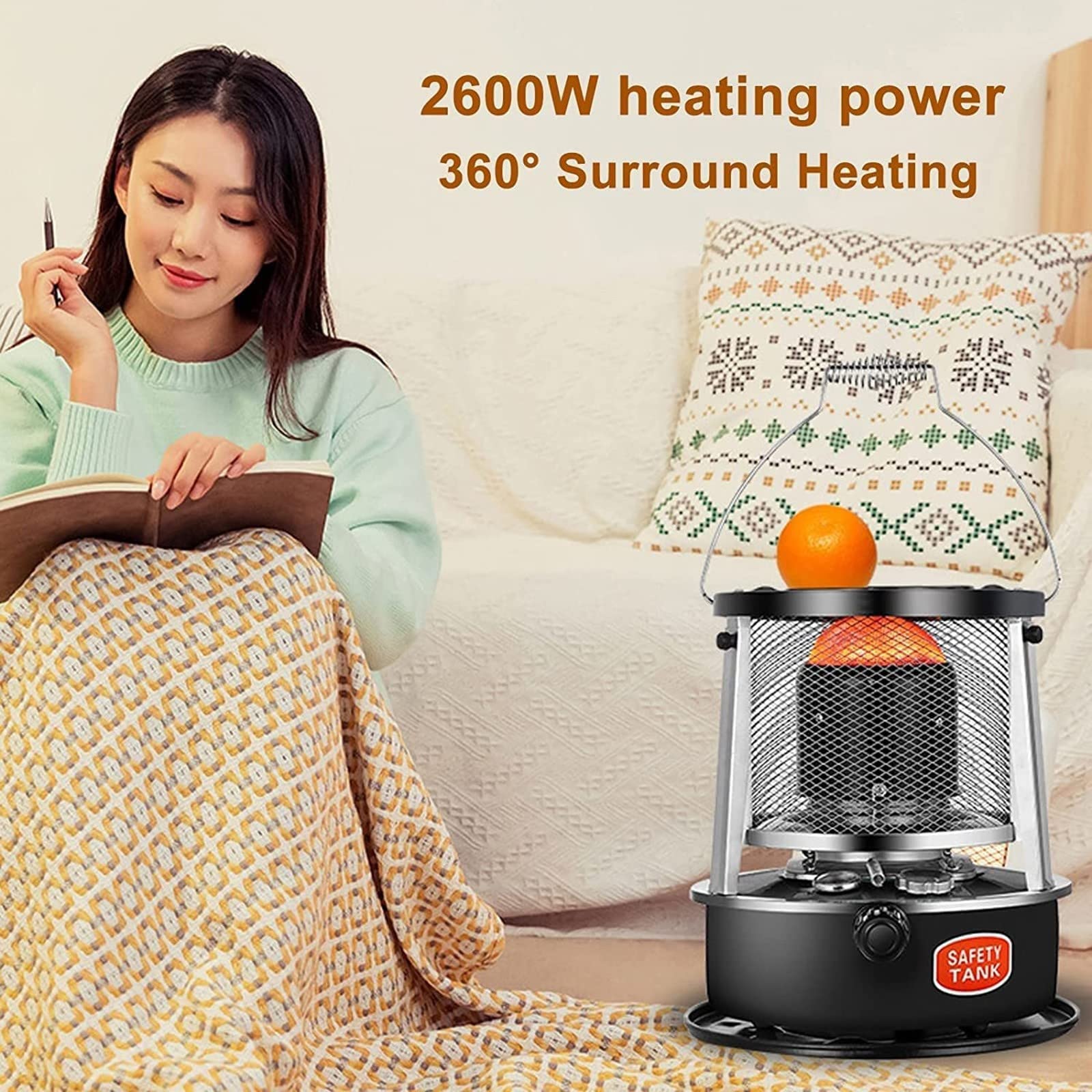 Riscaldatore portatile a cherosene, 5,2 l, 8900 BTU/H, efficiente riscaldatore per interni/esterni, altezza regolabile, stufa a cherosene non elettrica per campeggio, terrazza, uso domestico