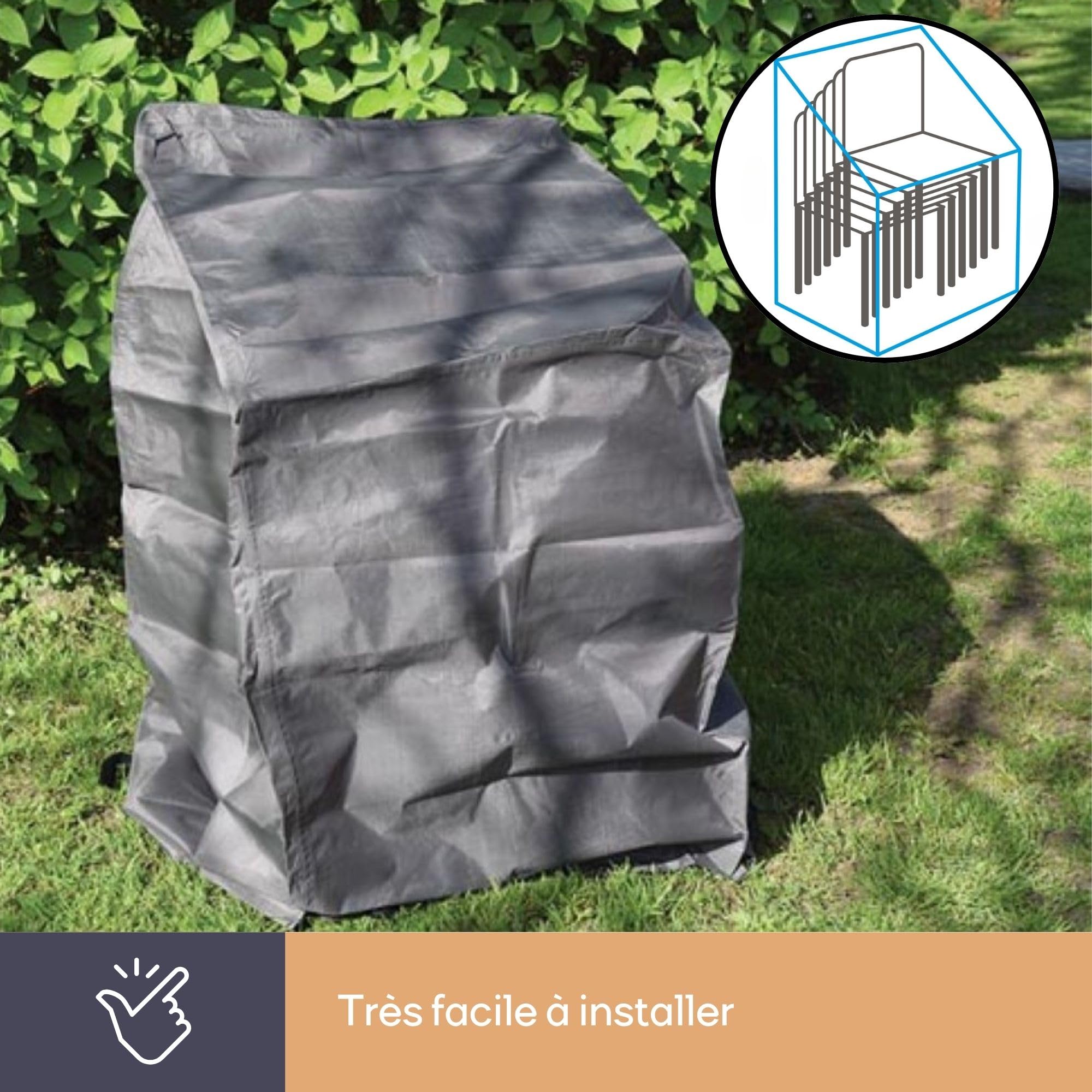 Perel Housse pour chaises empilables 66 x 95 x 133 cm, résistante à l’Eau et aux UV, Housse Solide pour 4–6 chaises, Tissu Respirant, idéale pour Une Utilisation extérieure