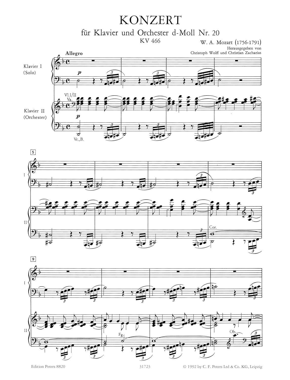 Piano Concerto No. 20 in D minor K466 (Edition for 2 Pianos) (Edition Peters)      Paperback – April 1, 2022