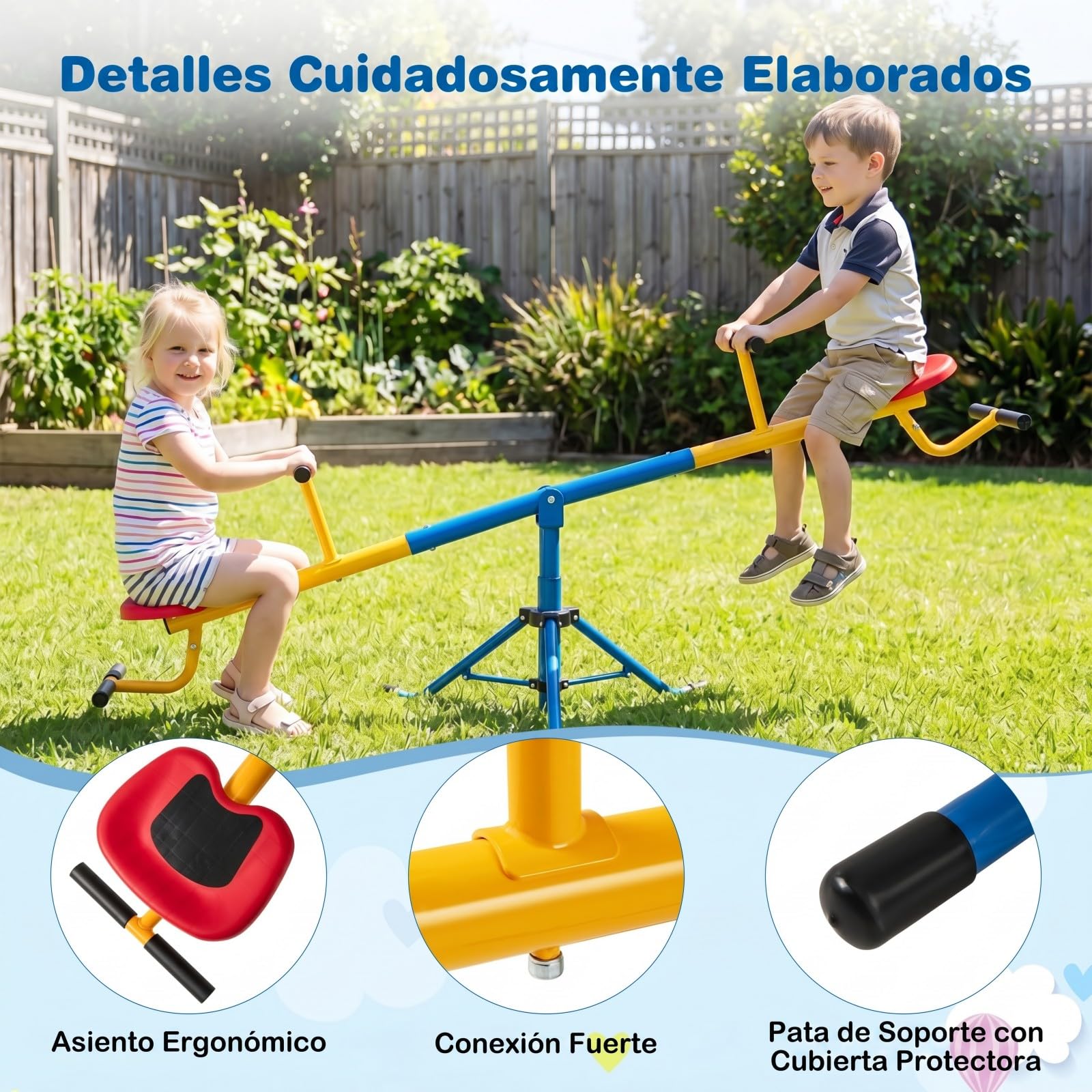 COSTWAY Balancín para Niños, Subibaja a 360° con Cerrojo para Las Piernas, Balancín para Exterior Patio y Parque Infantil (2 Asientos) 182 x 29 x 86 cm