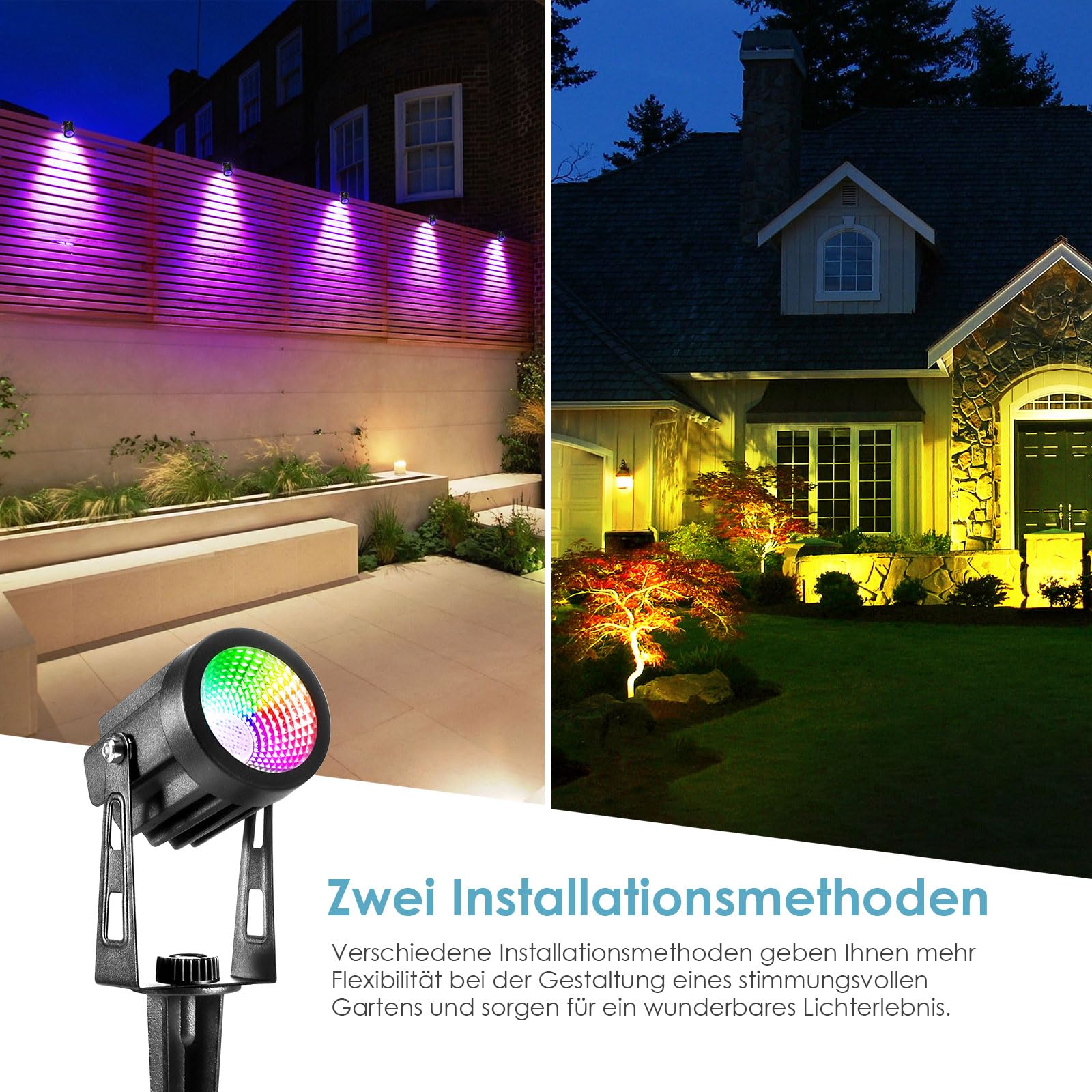 ECOWHO RGB Gartenbeleuchtung LED mit Fernbedienung und Timer,IP65 wasserdichte RGB gartenstrahler mit Strom，21M gartenleuchten mit Erdspieß für Außen Garten Rasen Bäume, Wege, Party und Teich（6 Stück）