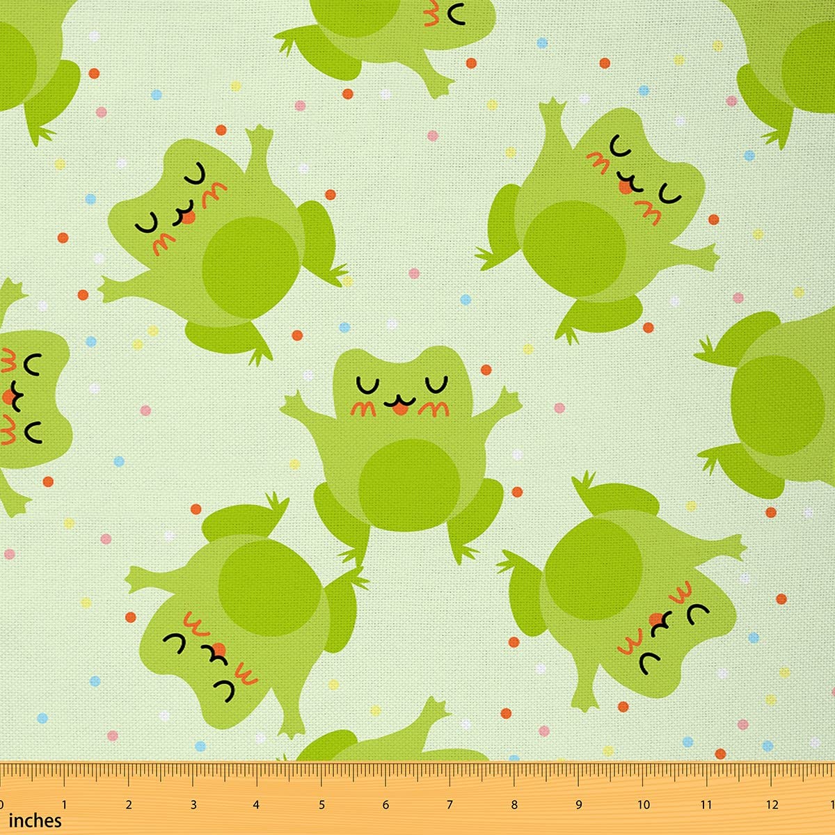 Cute Cartoon Frog Fabric by The Yard Lovely Green Wild Animal Fabric for Upholstery and Home DIY Projects Colorful Polka Dot Childish Pattern Fabric for Chairs Curtains Lamp Shade,10 Yards