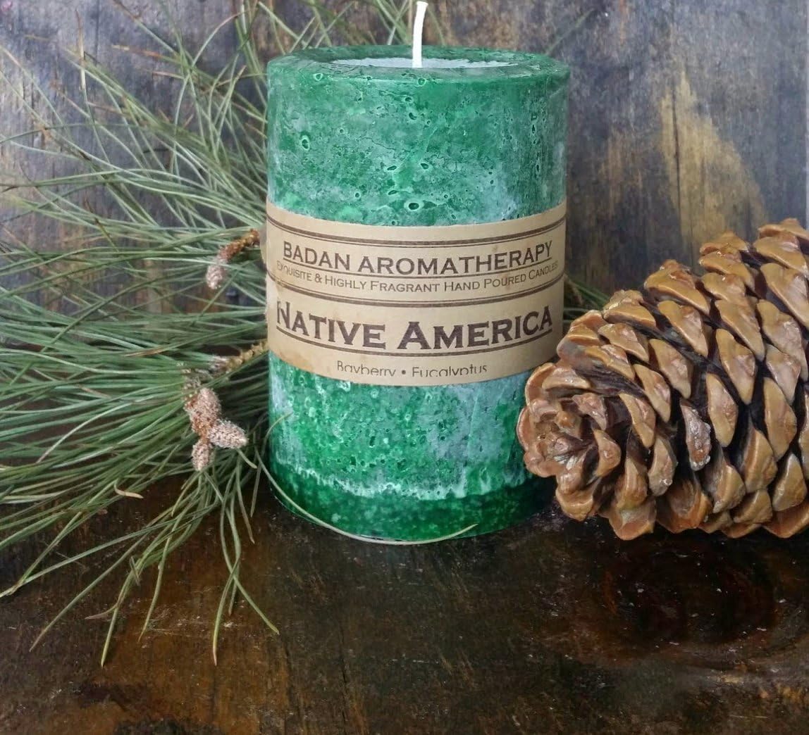Eucalyptus Pine Bayberry Scented Candle 3x4.5", Dark Green Pillar Candle, Aromatherapy Candle with Essential Oils