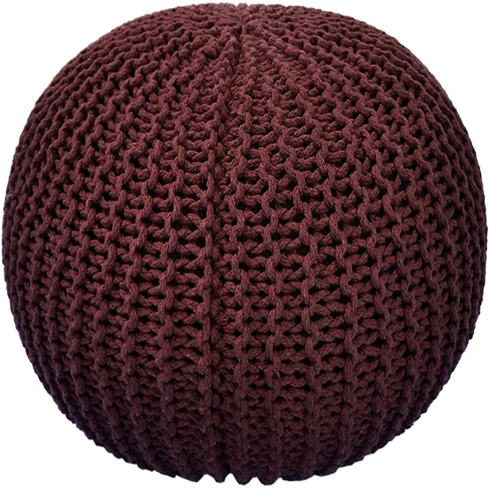 Pouf rond tricoté à la main en coton pour salon contemporain