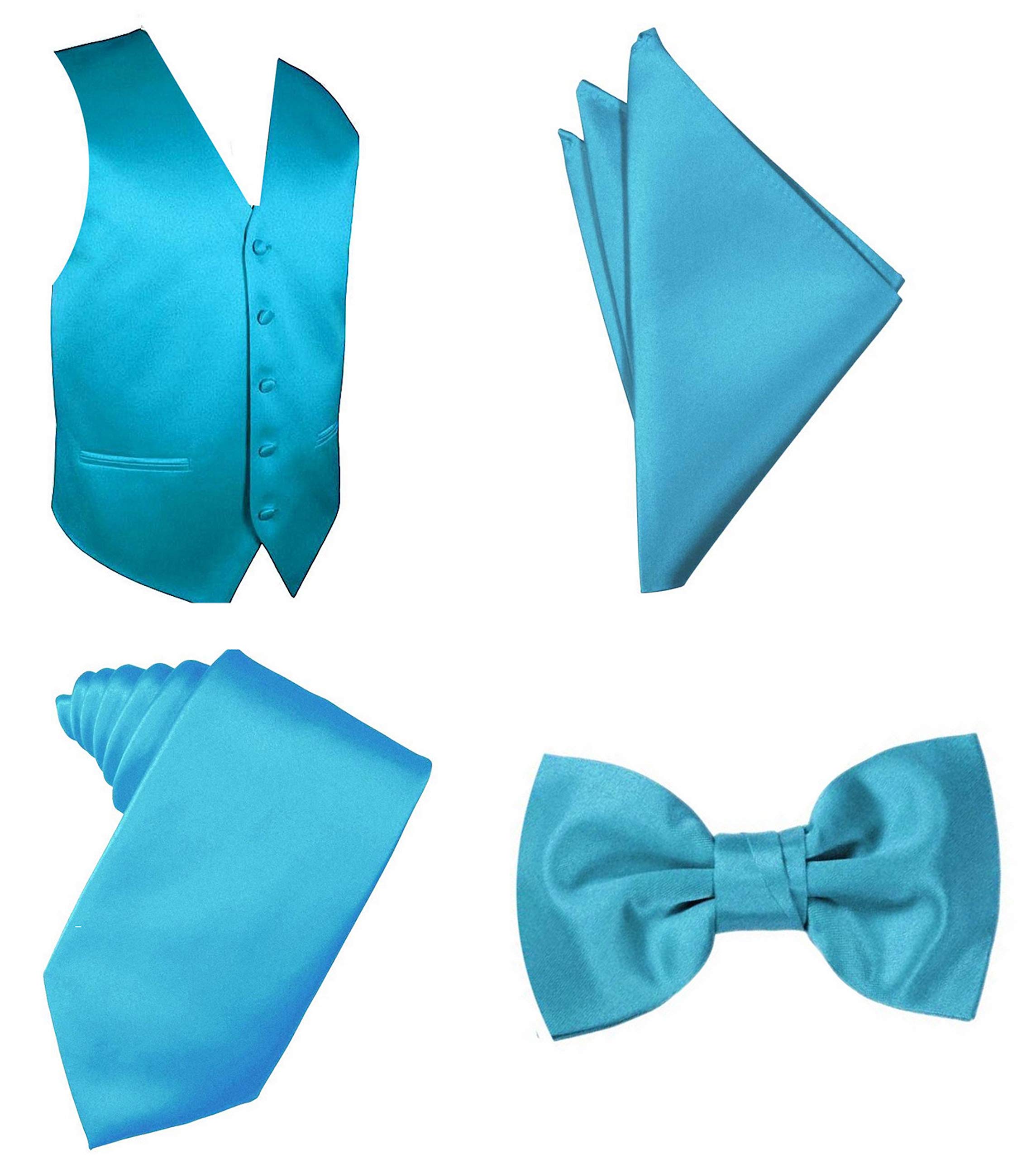 Oliver George4pc Men's Solid Formal Waistcoat Tuxedo Dress Vest Necktie BowTie Handkerchief Set For Suit or Tuxedo