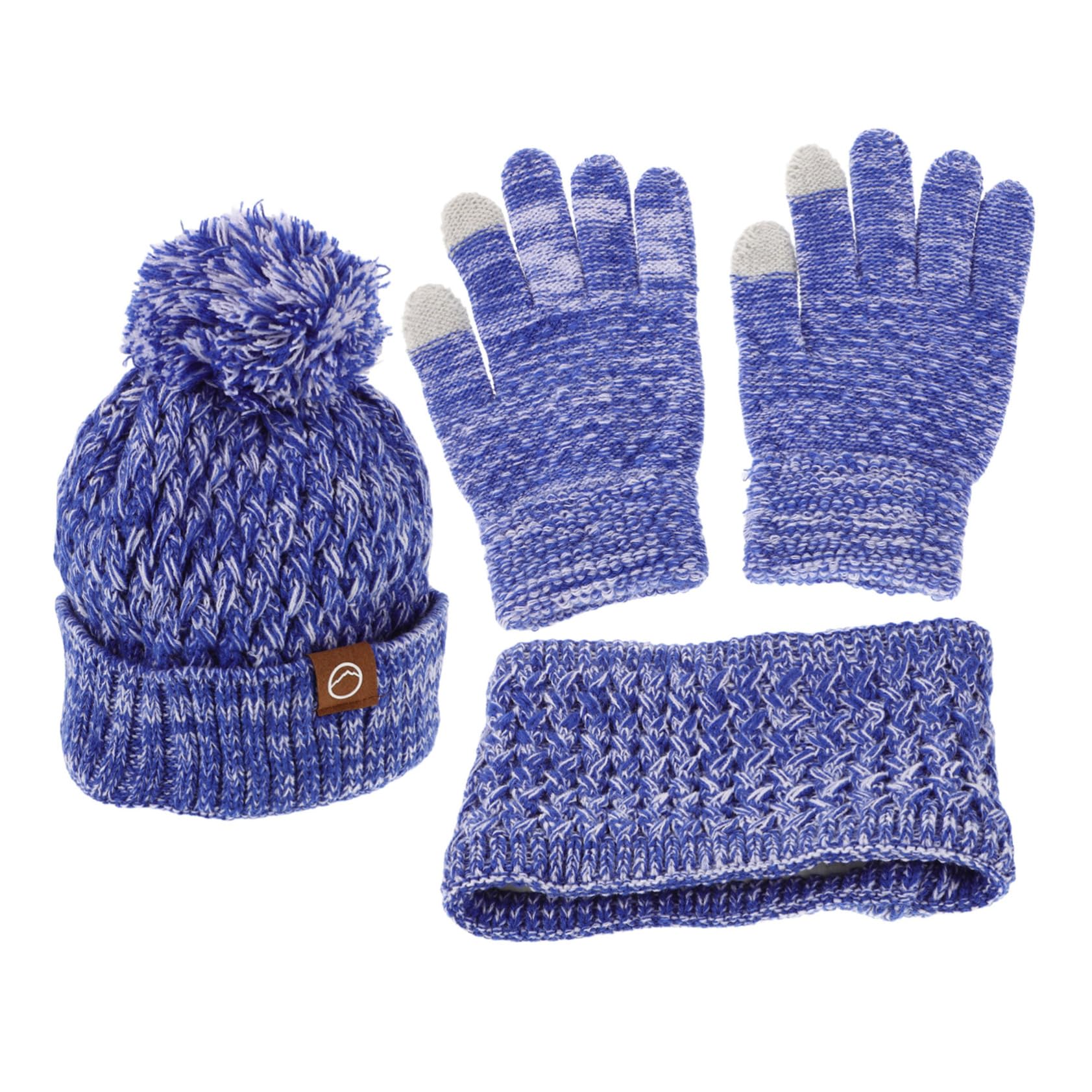 Ipetboom Girls Boys Winter Hat and Scarf Set Knitted Neck Warmer and Fleece-Lined Gloves Boys and Girls Outdoor Warm Set Sky-Blue
