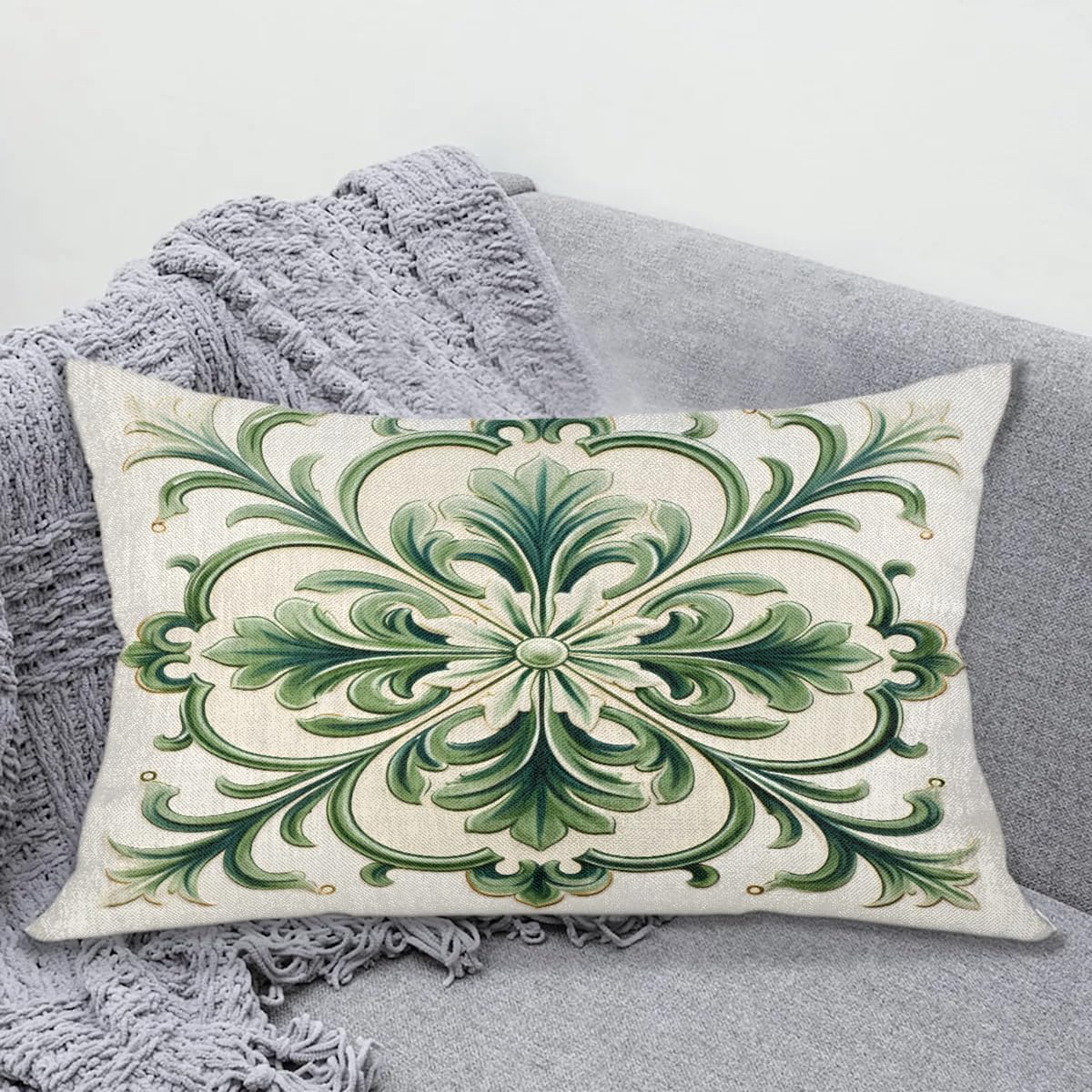 Pillow Covers Pack of 2 Green Floral Pattern Couch Pillow Covers 12x20 Inch Throw Pillow Cover for Home Decor Living Room Bedroom Car
