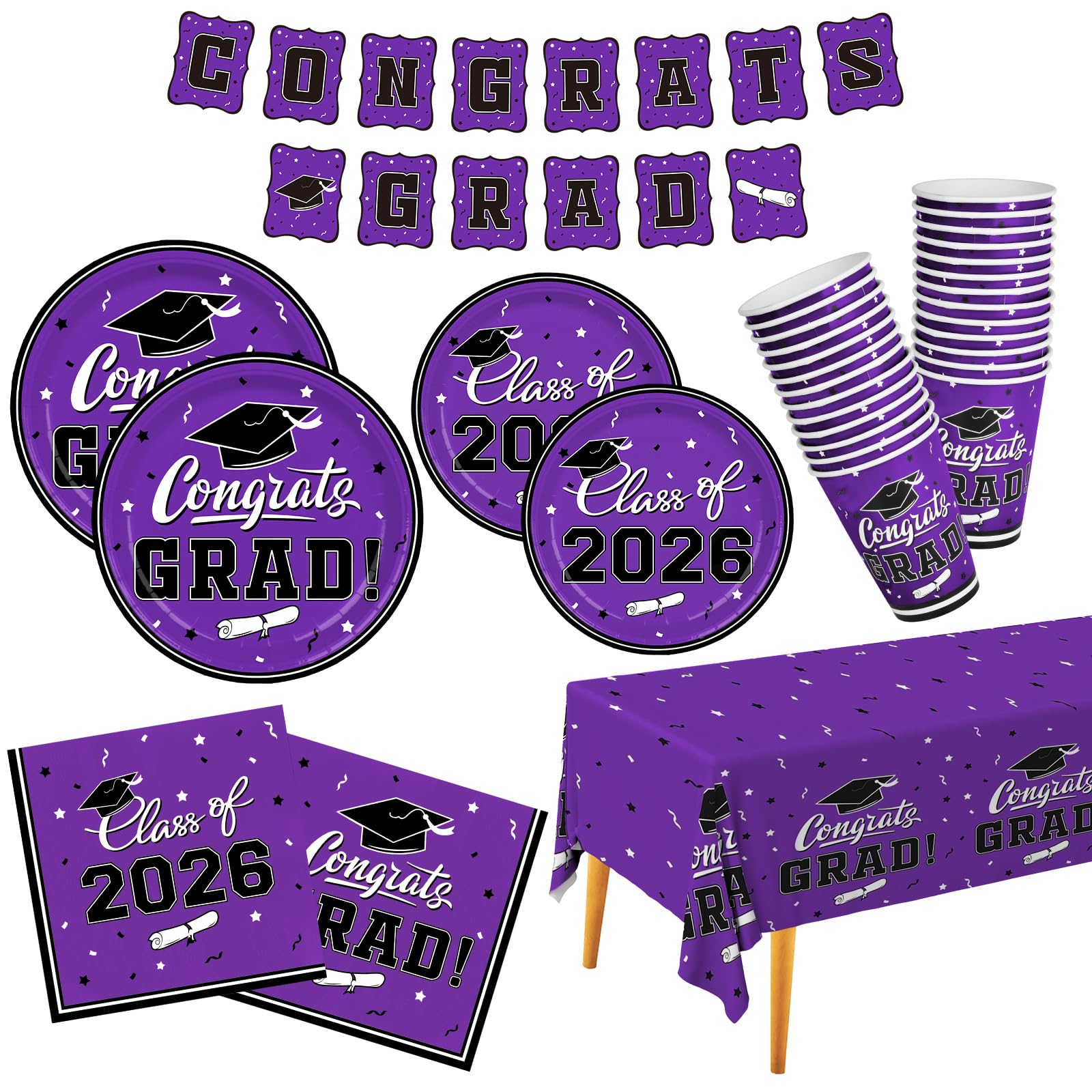 Graduation Party Supplies Gatherfun Graduation Party Dinnerware Set Purple Disposable Paper Plates Napkins Cups Tablecloth Banner for Congrats Grad