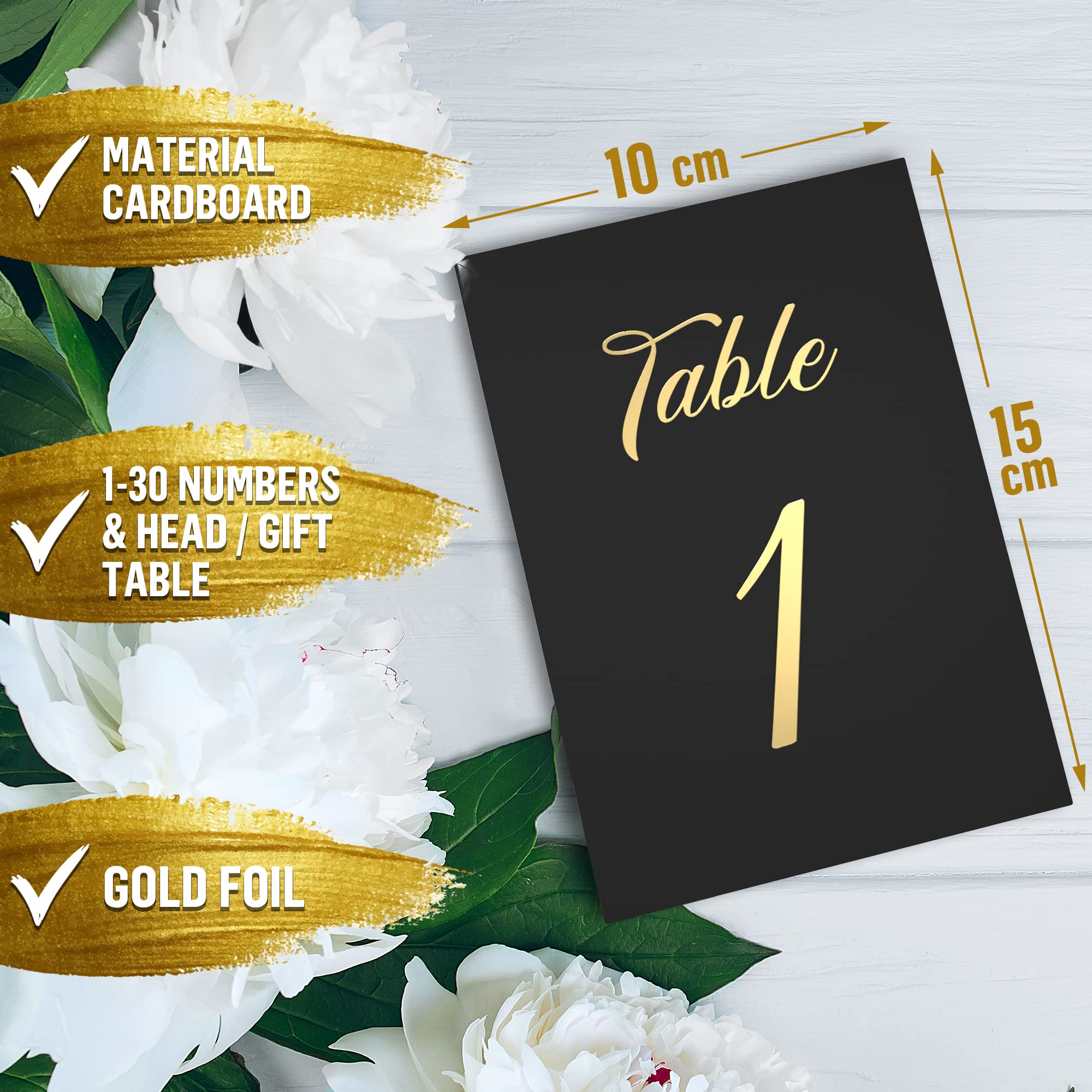 HDCo Zwarte bruiloft tafel nummers, 1-25, middenstuk decoraties, dubbelzijdig 4x6, nummers 1-25 en hoofd tafel kaart inbegrepen, voor tafel nummer houders