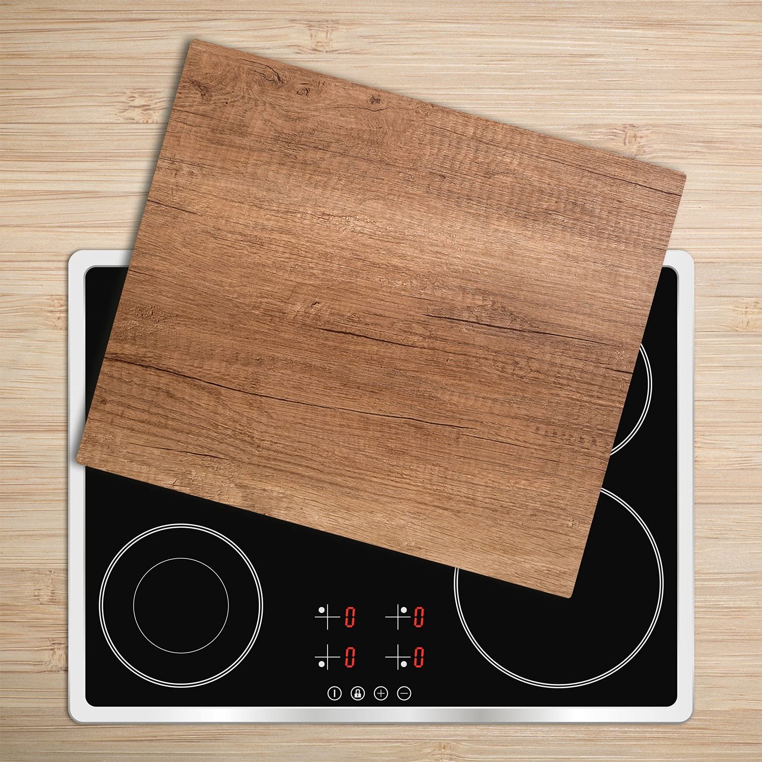 Tulup Tabla De Cortar Cocina 60x52cm - Vidrio Protector De Placa De Induccion - Madera