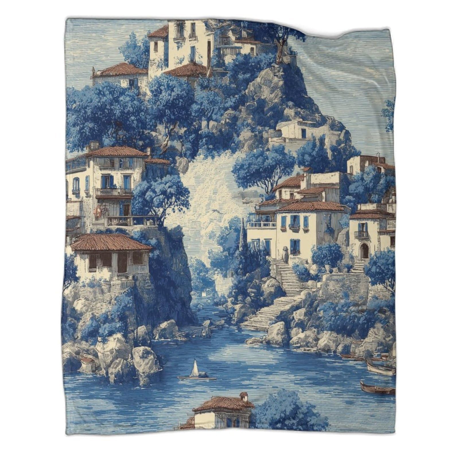 kaiyun Amalfi Coast Positano Houses Outdoor Camping Printed Soft Breathable Warm Blanket Four Seasons Bedroom Bedspread 60x80inch(150x200cm)