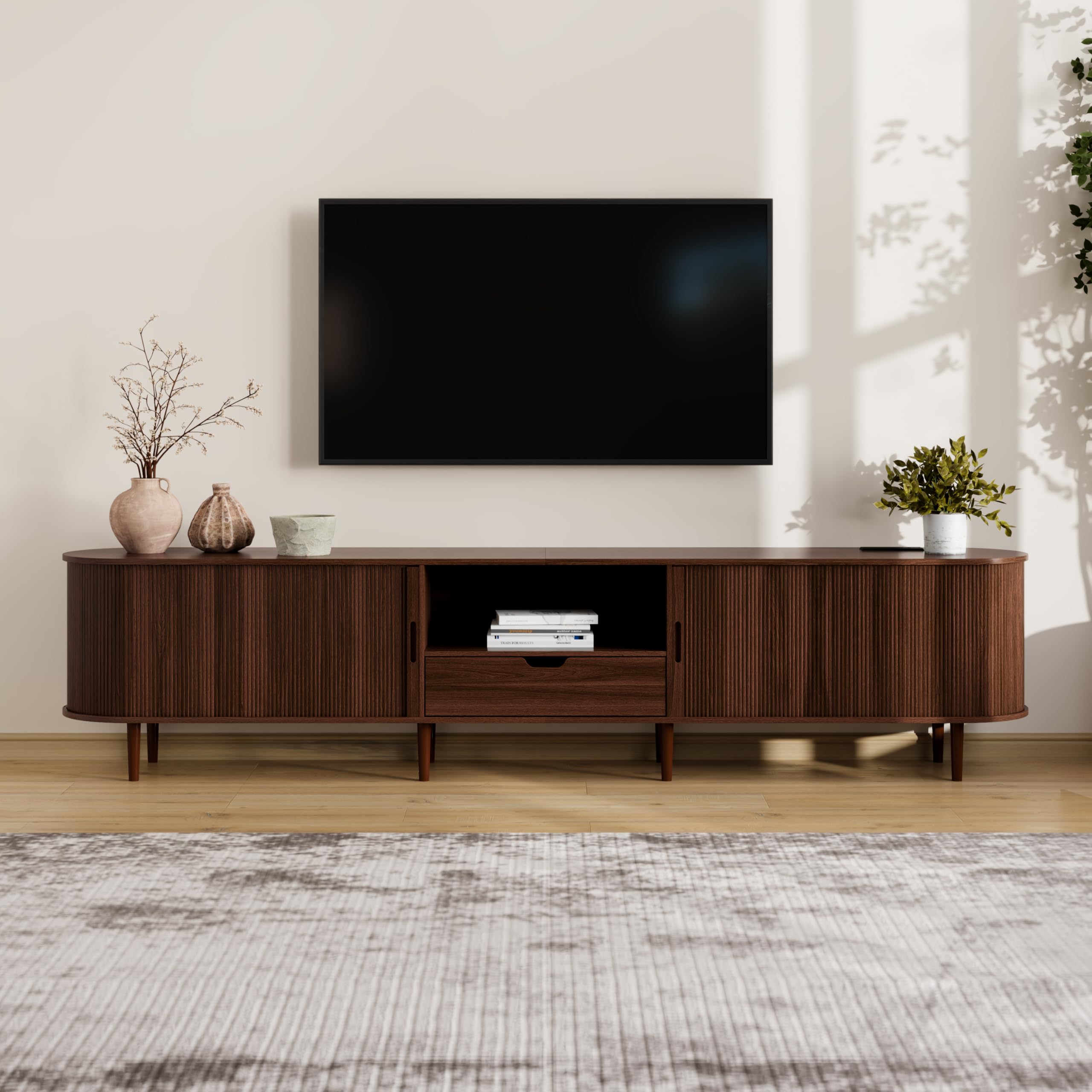 DHH Fluted TV Stand with Power Outlet in Walnut