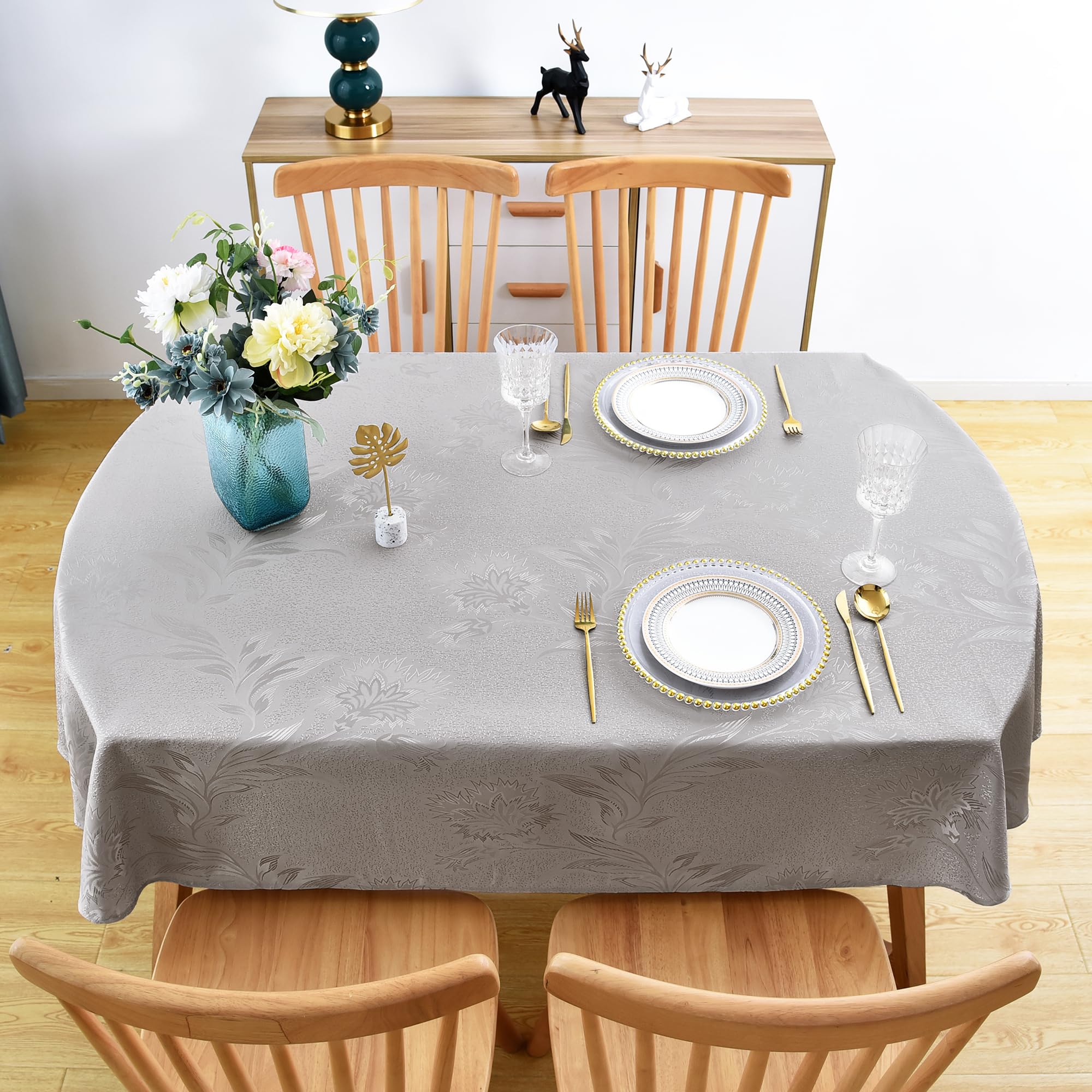 Wolkemer Tovaglia ovale in jacquard, grande, lucida, 152 x 305 cm, grigio