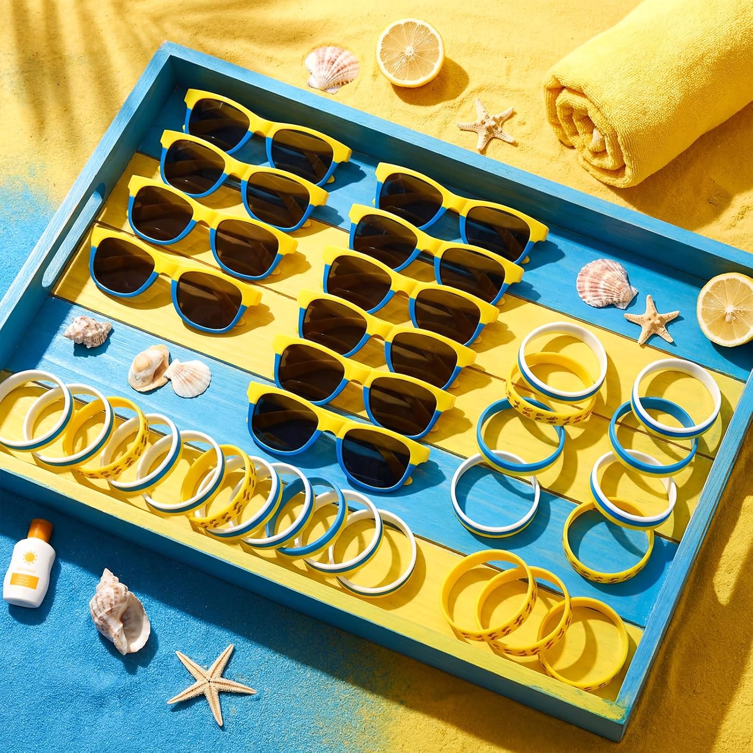 12 Set Cartoon Yellow Blue Party Favors Yellow Blue Theme Gifts Cartoon Sunglasses and Wristbands Banana Theme Goodie Bag Fillers for Animation Birthday Party Decorations
