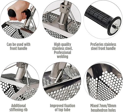 Miniatura 2 de CooB Upgraded Sand Scoop Metal Detector Hex-710. Beach Sand Scoop Metal Detecting Hunting Tool. Stainless Steel 1.5mm, Mixed Hexahedron Holes