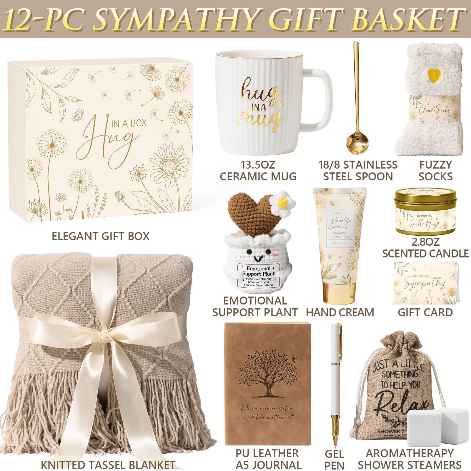 Sympathy Gifts Baskets for Loss of Loved One Mother Father Husband Mom Dad, Memorial Bereavement Grief Condolences Gift Basket for Loss, Hug In A Box Miscarriage Gifts for Mothers Women Care Package