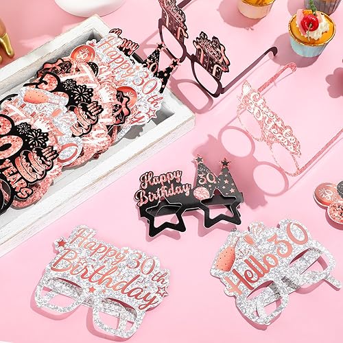 Miniatura 4 de Faccito 36 lentes de papel para cumpleaños de 30 años de 1995 para mujer, color rosa, plateado y negro, lentes de feliz cumpleaños de 30 años,