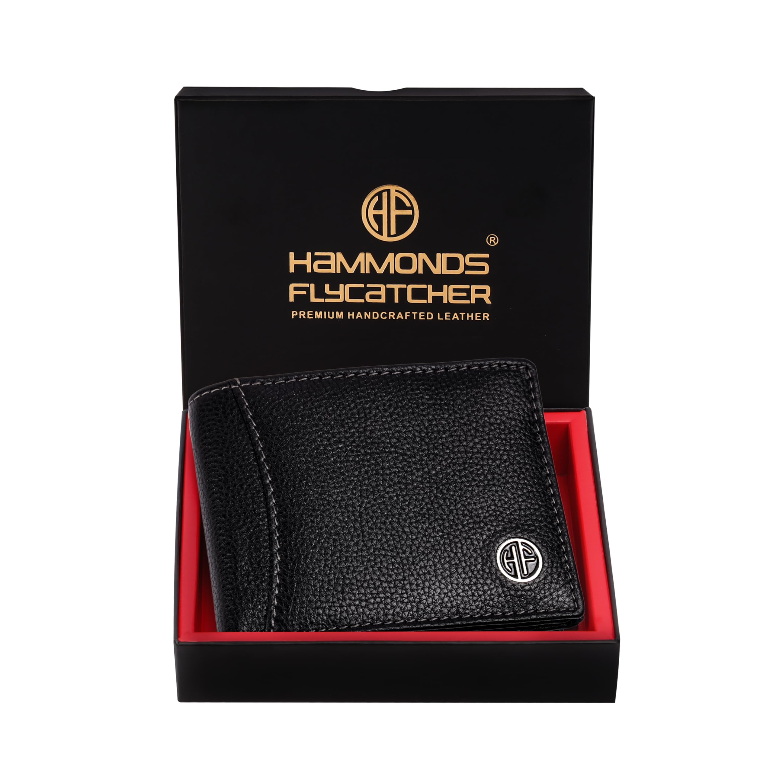HAMMONDS FLYCATCHER RFID Protected Bi-Fold Wallet for Men Leather Original, Mens Wallet, Leather Wallets for Men, Stylish Purse with 6 Card Slots, 3 ID Slot, Coin Pocket, Gift for Mens, Black, Casual
